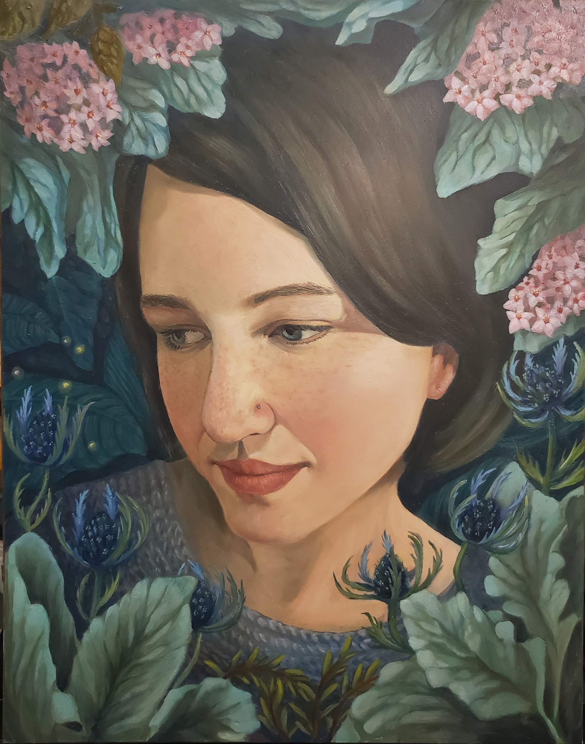 "Dreaming in a Garden" oil on Masonite, 11"x14"