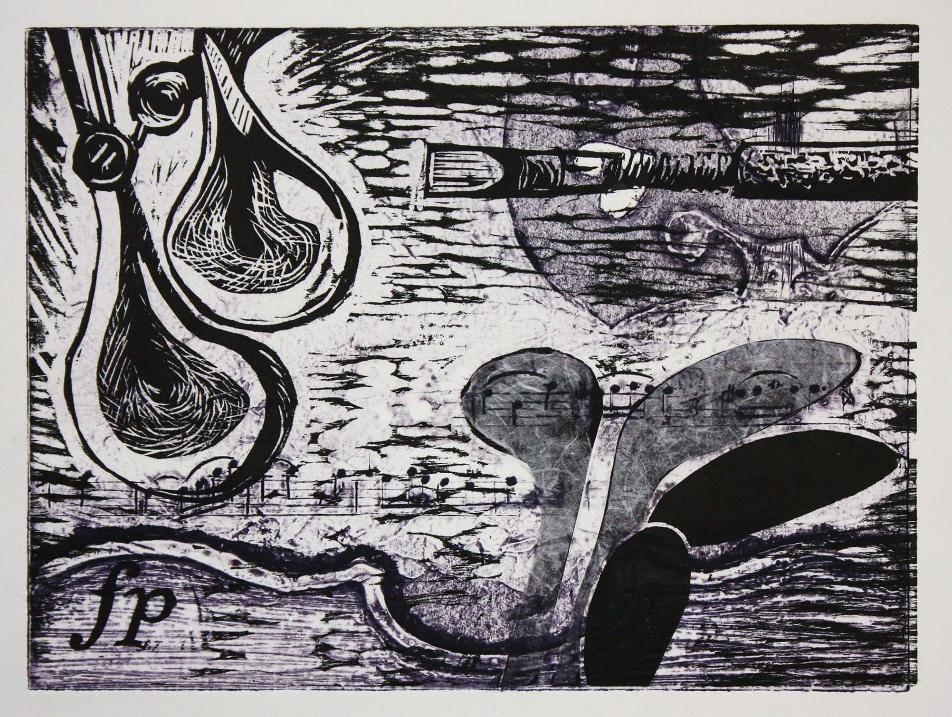 collograph and woodblock prints combined