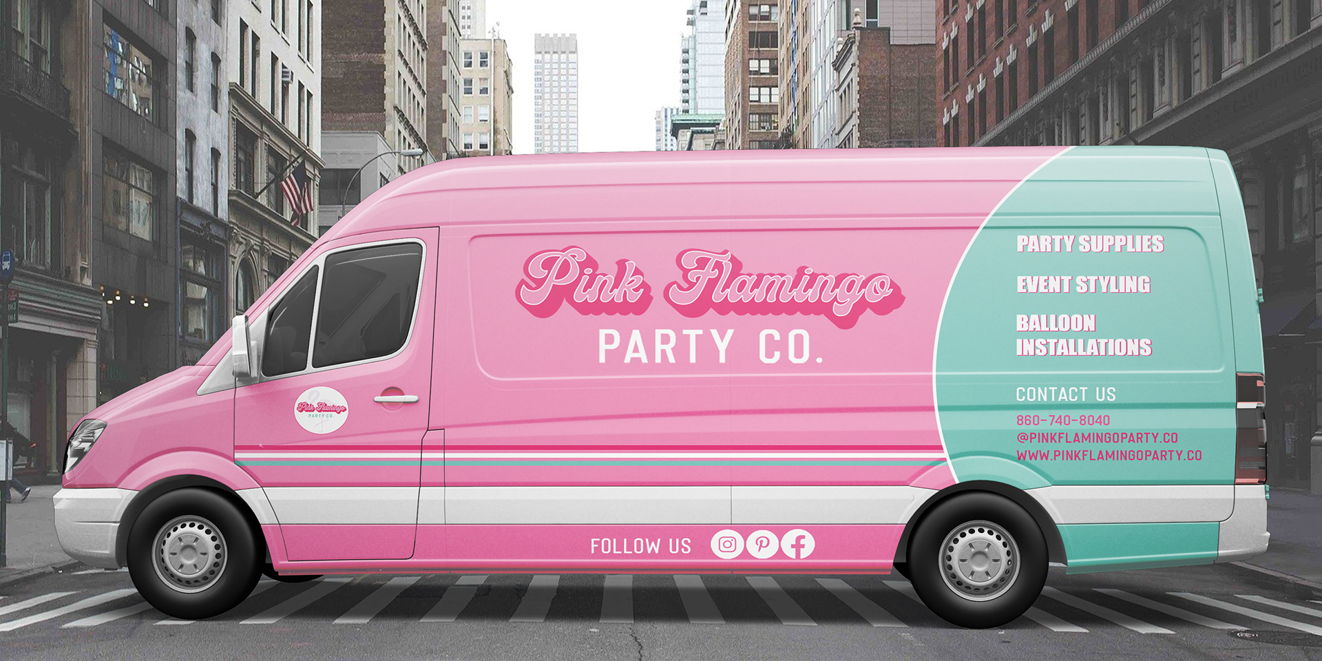 Pink Flamingo Party Co. (Van Mockup Side) Advertisement
