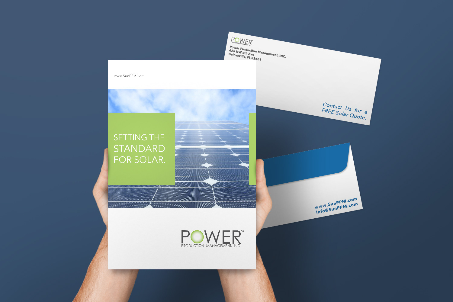 Stationary design designed for Power Production Management. Folder and envelope.