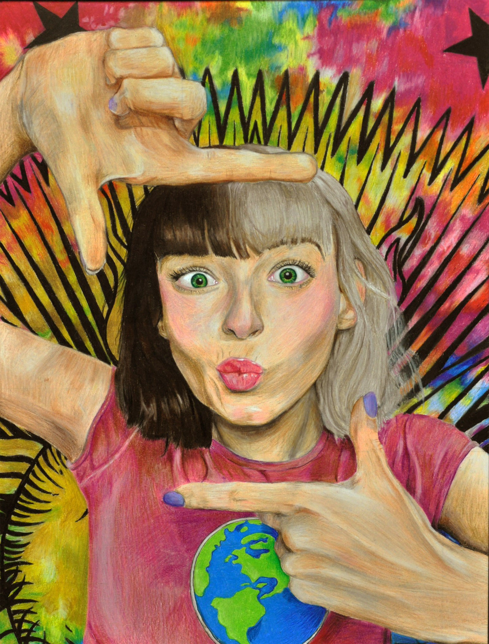 Gabrielle Dumoulin, Grade 12, Madison-Grant High School. Green Eyed Goddess, Drawing & Illustration. Cherie Solms, Educator.