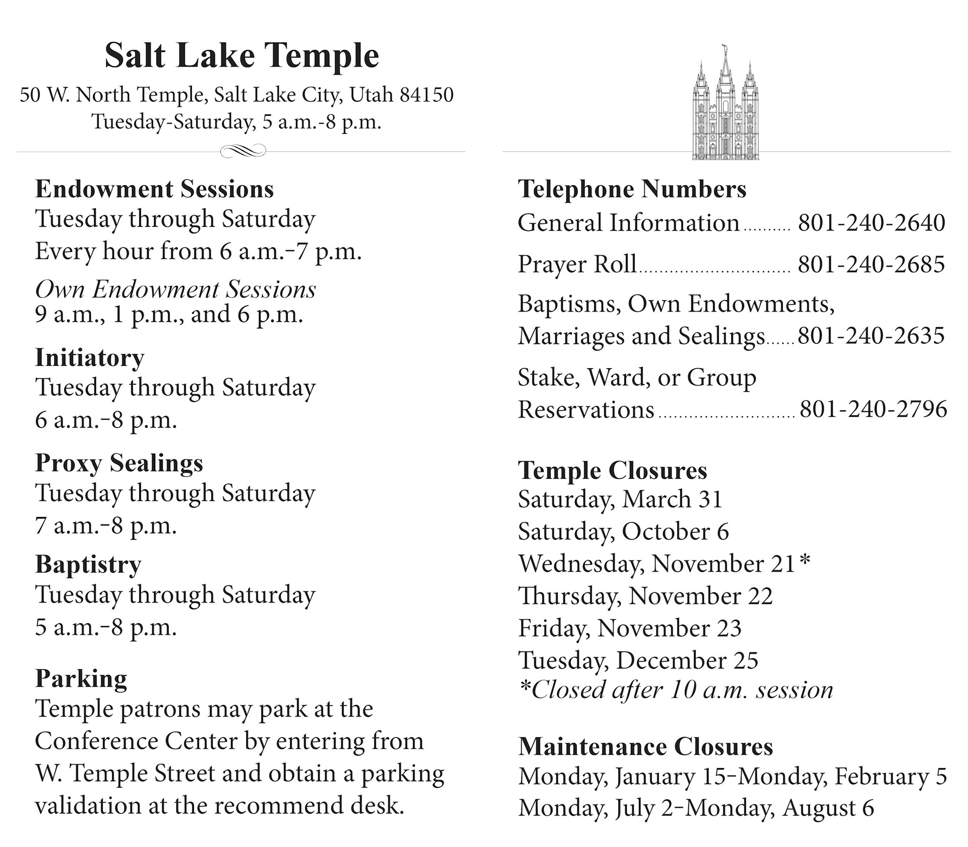Lauren Bingham Salt Lake Temple Schedule Card