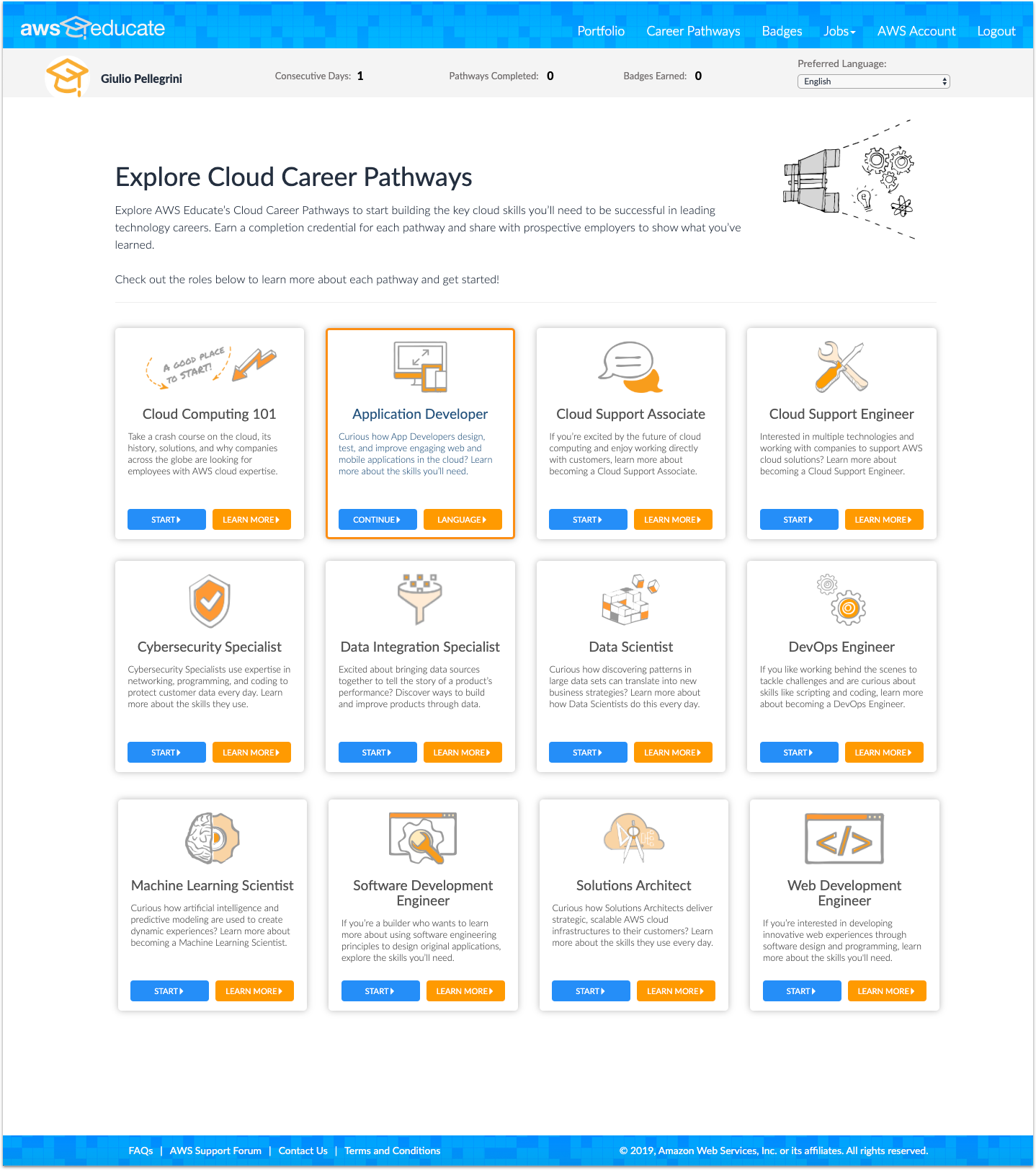 Giulio Pellegrini Amazon Aws Educate Student Portal