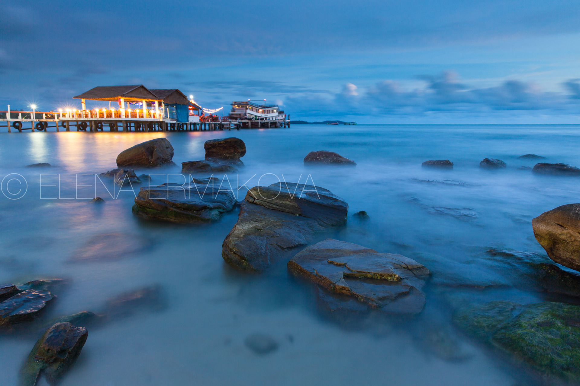 Serendipity beach at dusk, Sihanoukville, Cambodia. Travel Photography by Elena Ermakova.