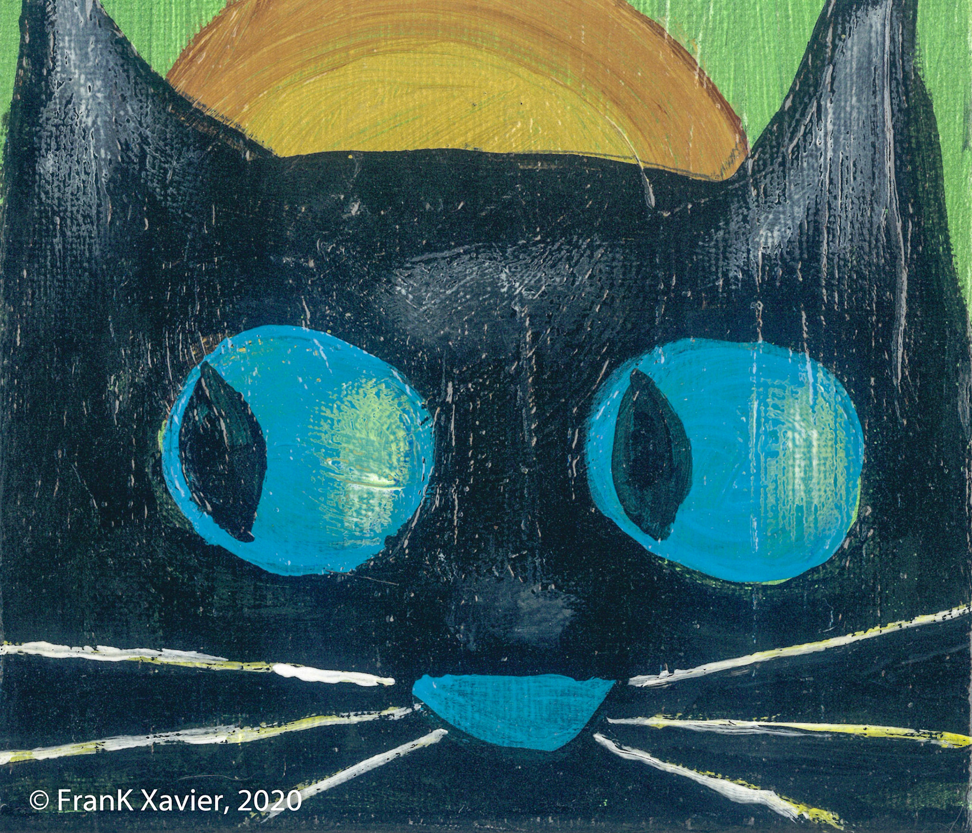 Aus der Serie Caro Cats, Originale Frank Xavier, Acryl auf Leinwand, 15 mal 15 cm