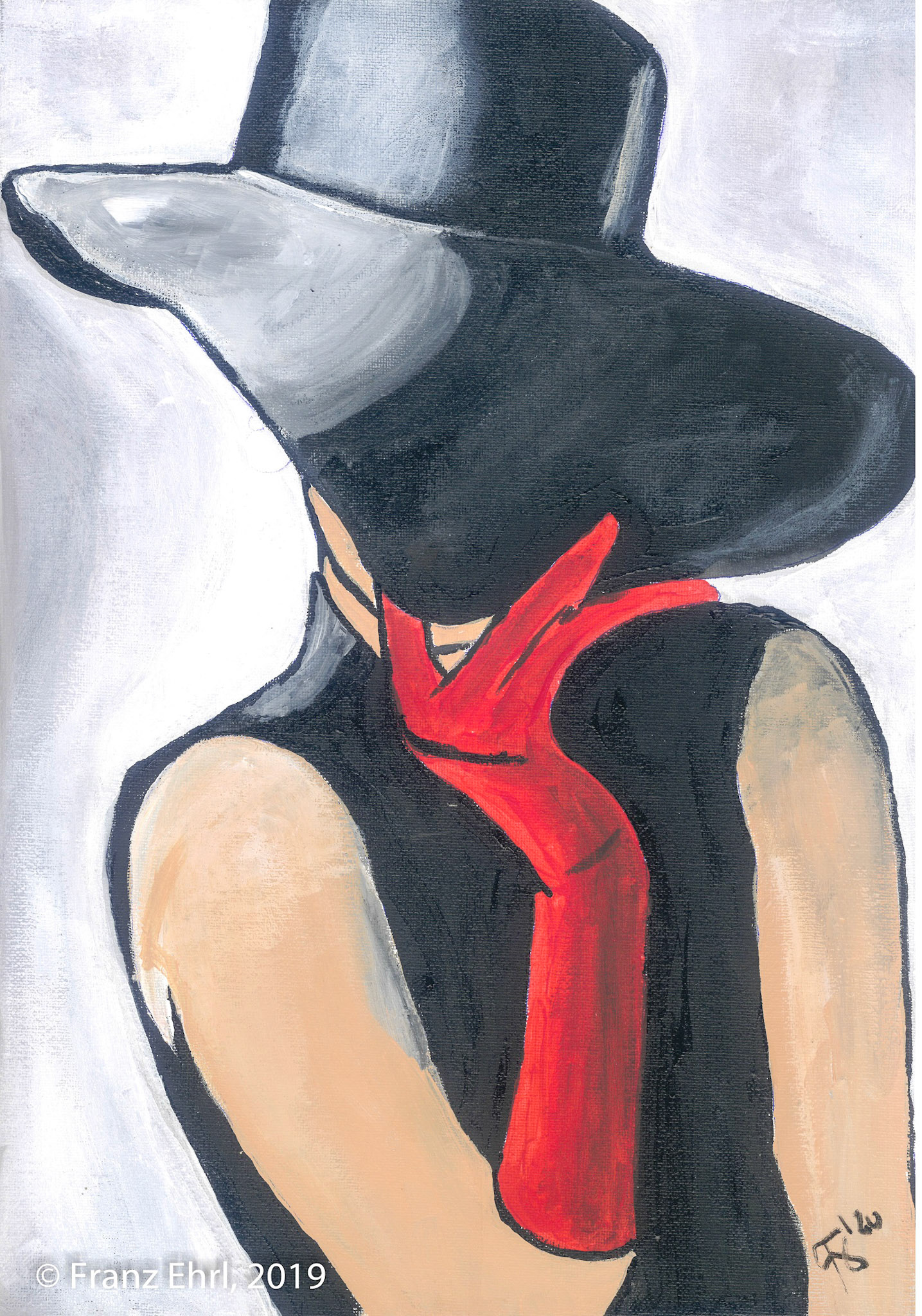 Dame mit Hut und rotem Handschuh | Originalgemälde  | Frank Xavier 2020 | Acryl | 30 mal 40 cm