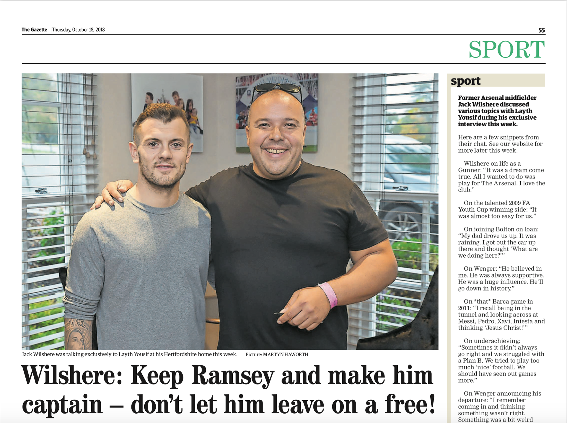  Islington Gazette - 18 OCT 2018 - Jack Wilshere