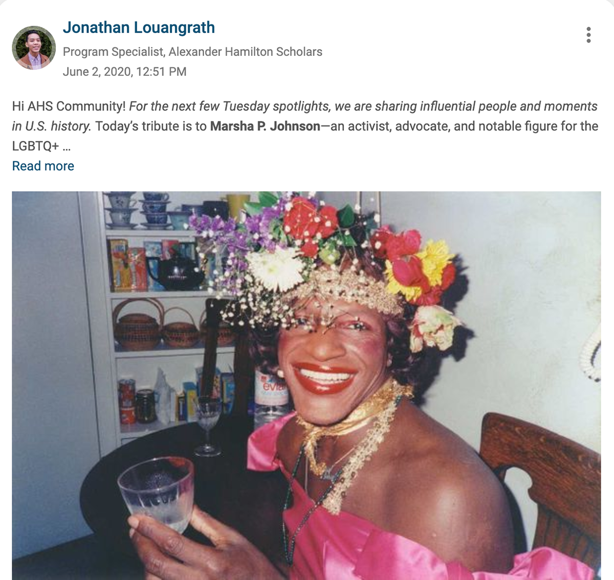 An early staff-led engagement post in AHSC, which helped normalizing posts on social justice and advocacy (values of AHS)