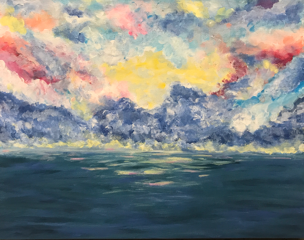 "Ocean Landscape" | 14" x 11" | Acrylic on canvas | Through this artwork I was trying to convey a morning sunrise. 