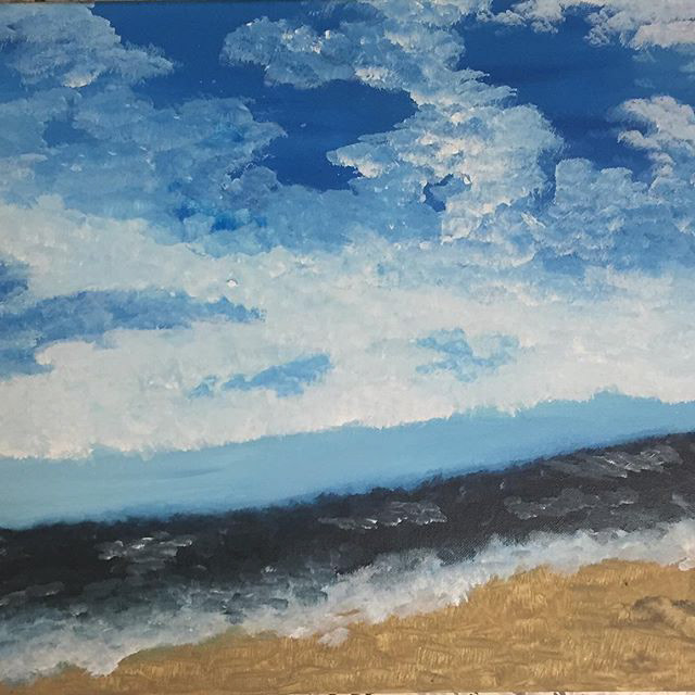 "Calm" | "16 x 20" | Acrylic on canvas |  I used a picture from my trip to Dewy Beach in Delaware. It was a calm, quiet, windy setting. 