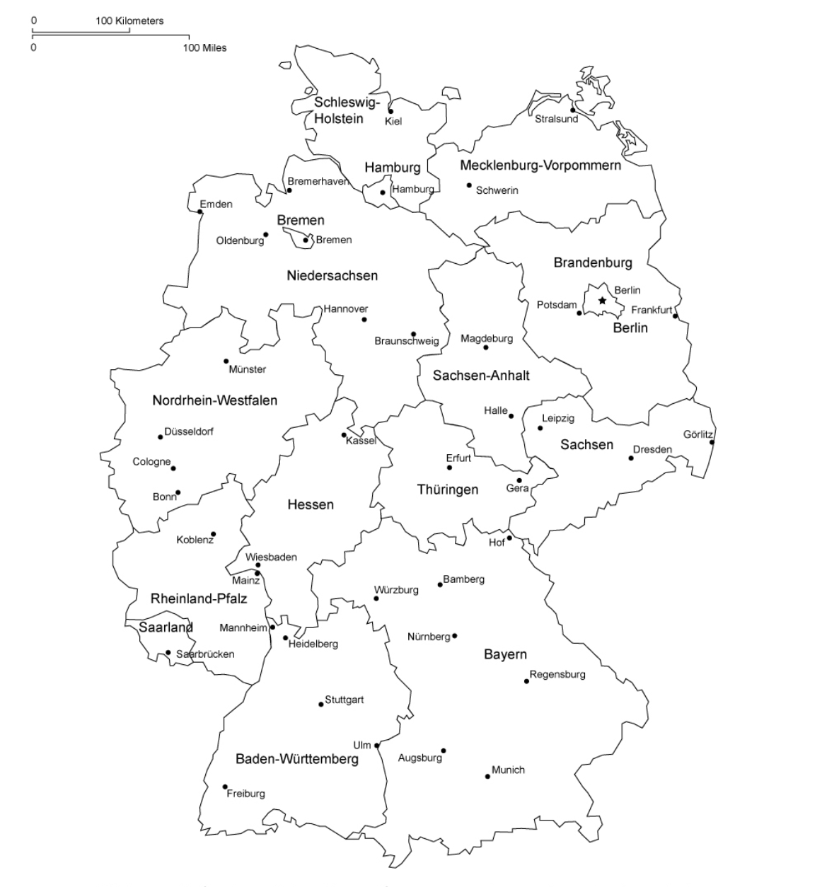 Контурная карта германии с городами