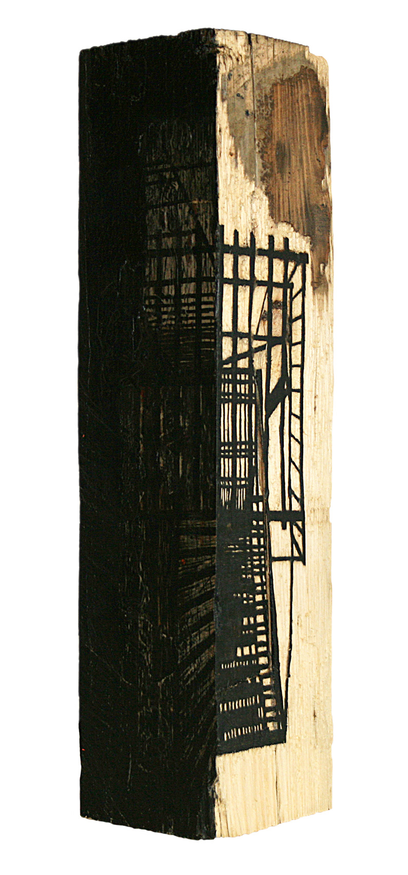 »NYC No. 8«, 2014, acrylic marker on wood, carved into wood, 48 × 11 × 11 cm, Artwork by Lena Schmidt, www.lenaschmidt.com, Art, Wood, Drawing, Painting, Carving