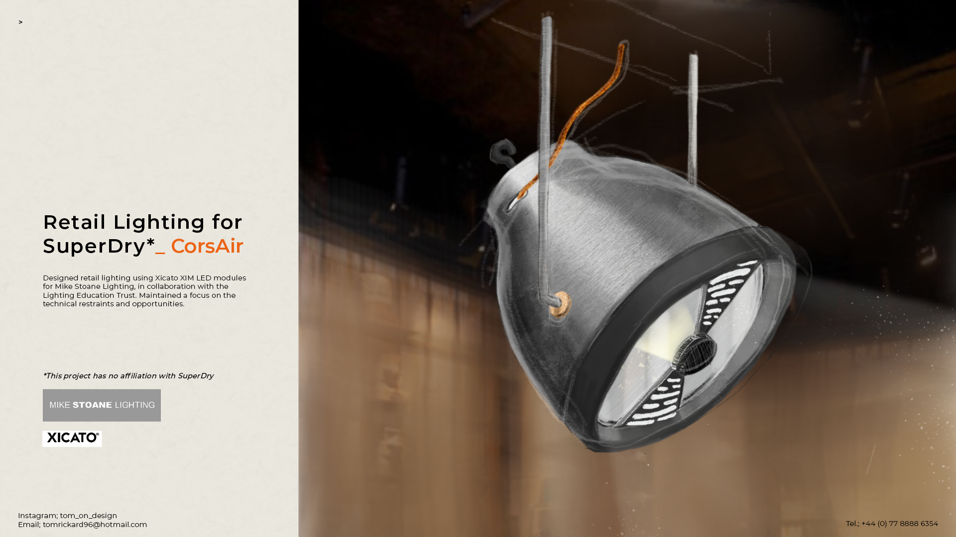 digital sketch of corsair superdry retail lighting luminaire by tom Rickard 