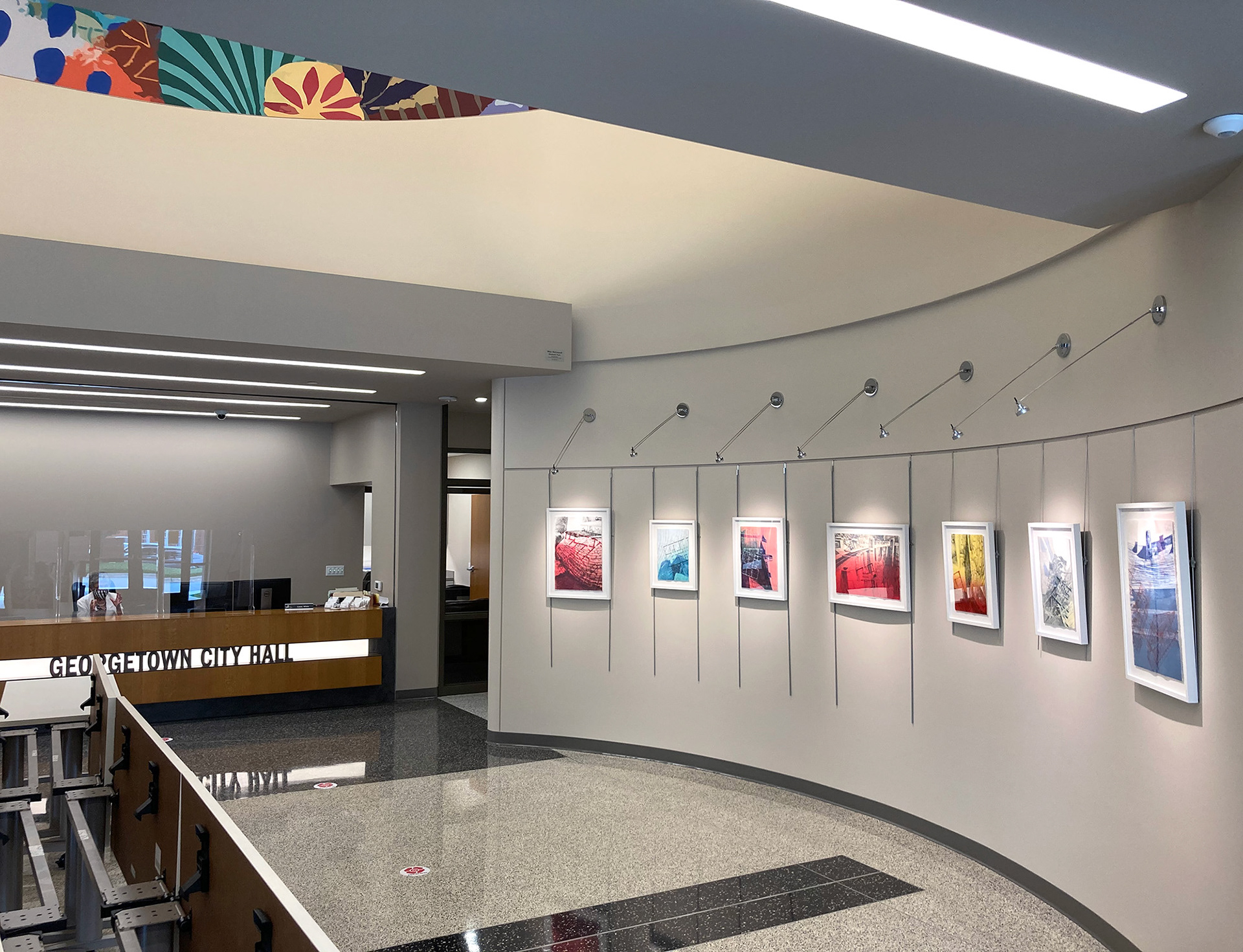 Work is installed in the front lobby to the right.