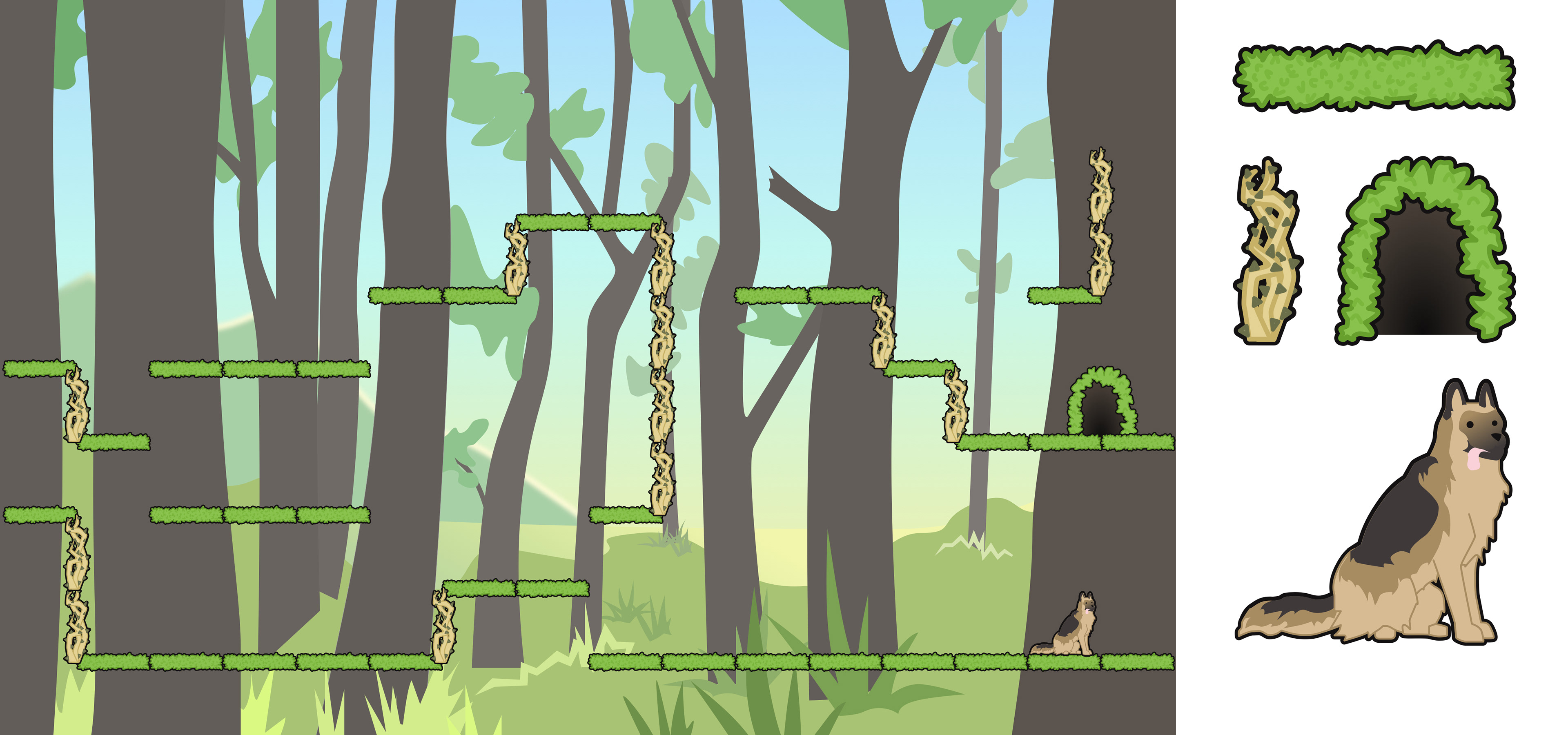 the forest level, with German Shepherd