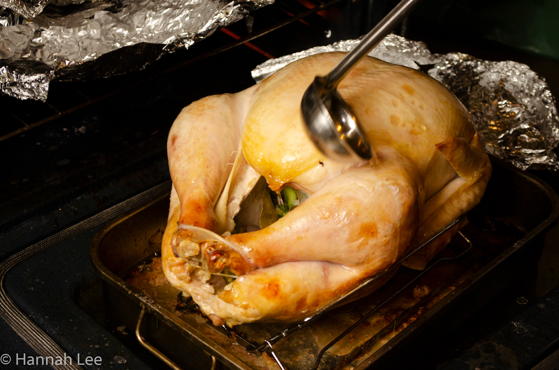 Damian bastes the turkey with brine every hour during the 5 hour baking time in the oven. Taken by Hannah Lee on Thanksgiving November 26, 2020 in Somerville, MA .1/40 second f 5.6 50mm iso 640