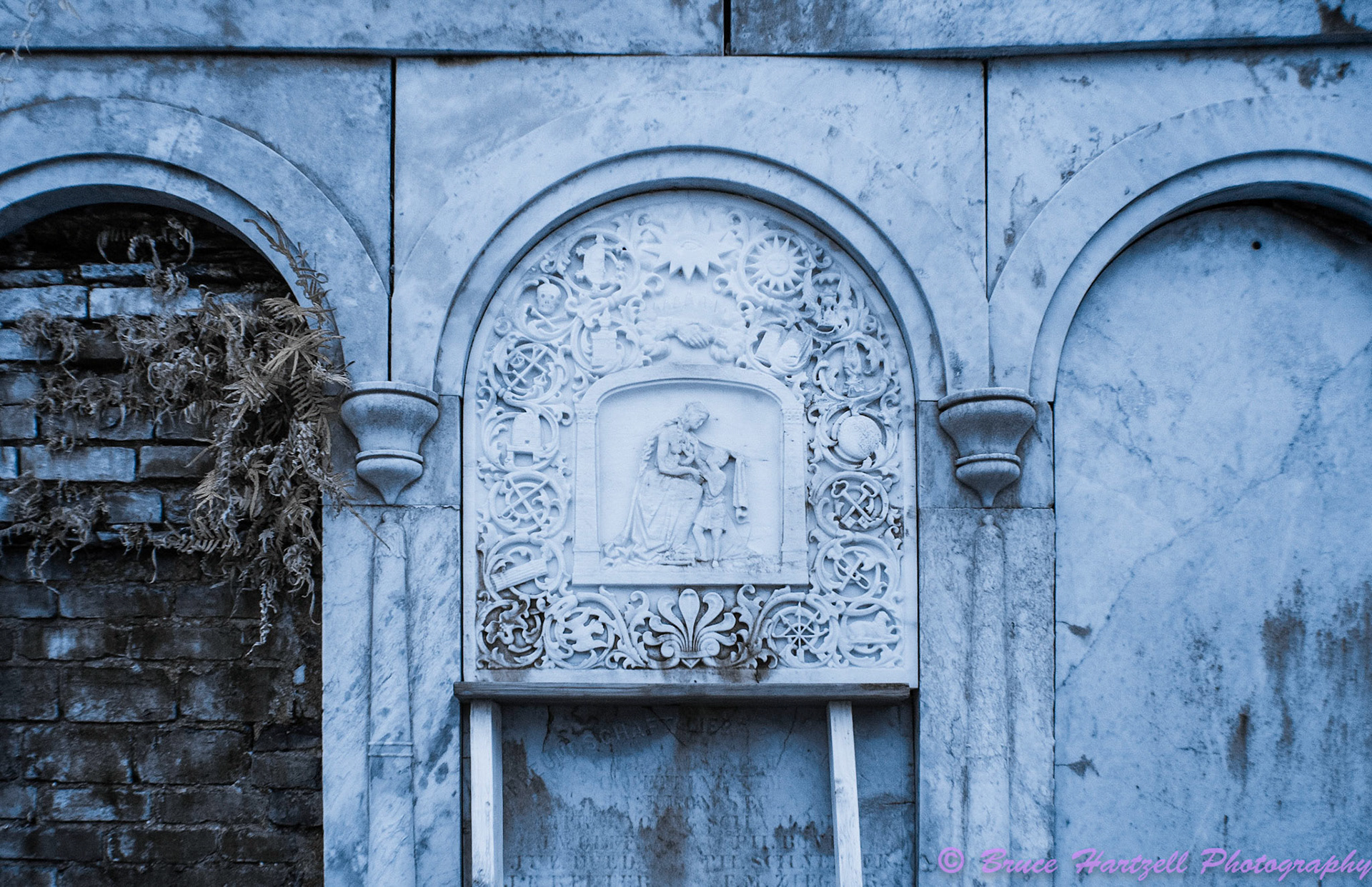 Oddfellows Cemetery, New Orleans, Louisiana. Infrared. PS, LR, Silver Effects Pro adjustments. See and share more like this at:  http://aayyeeee.myportfolio.com