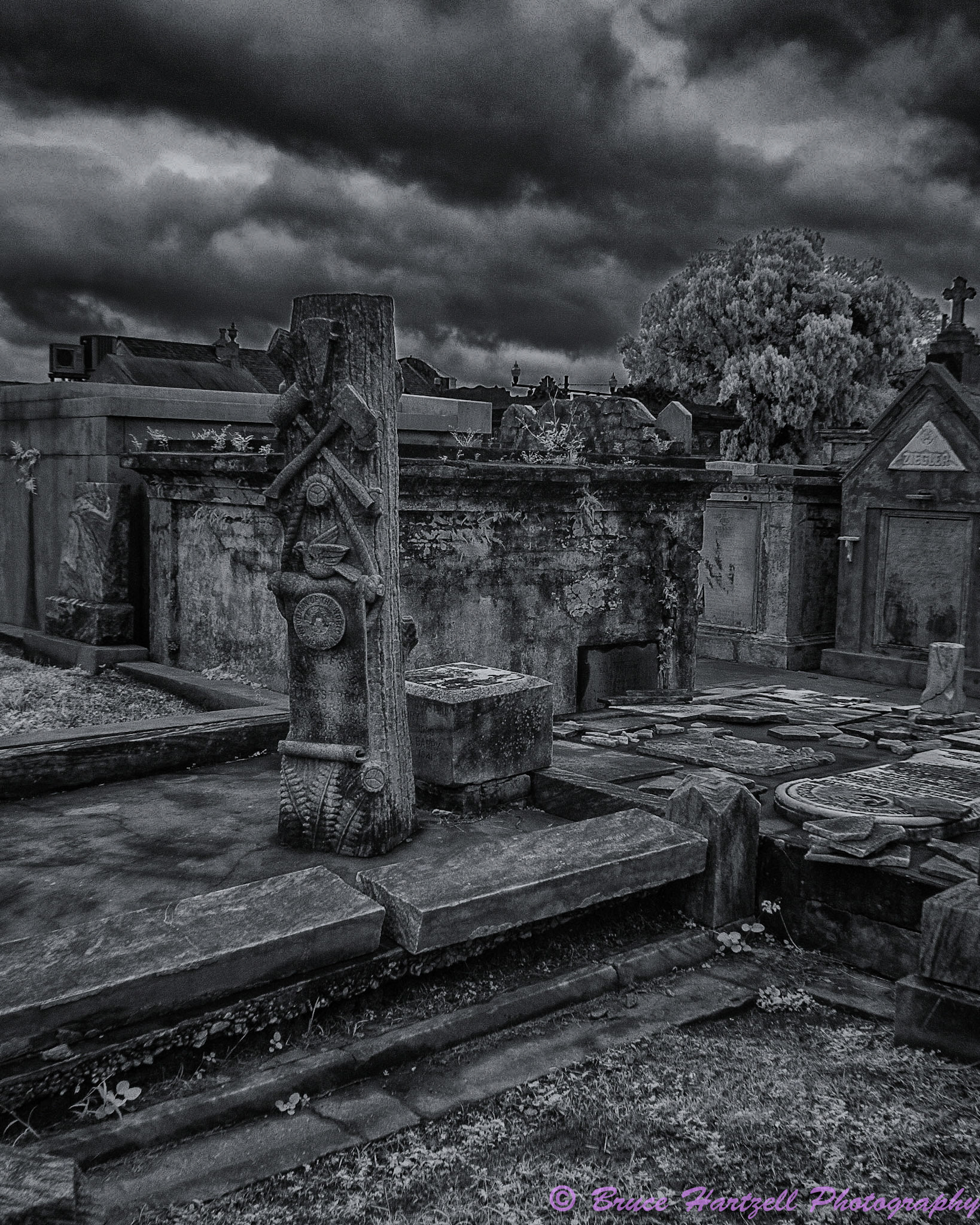 Oddfellows Cemetery, New Orleans, Louisiana. Infrared. PS, LR, Silver Effects Pro adjustments. See and share more like this at:  http://aayyeeee.myportfolio.com