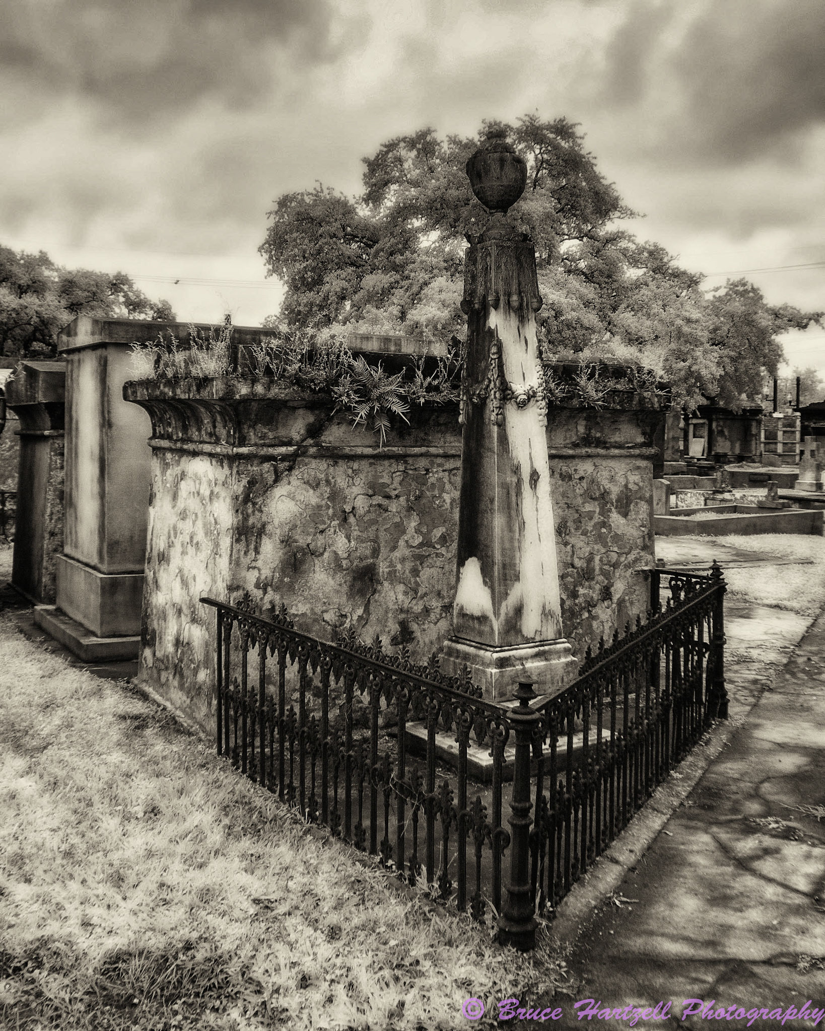 Oddfellows Cemetery, New Orleans, Louisiana. Infrared. PS, LR, Silver Effects Pro adjustments. See and share more like this at:  http://aayyeeee.myportfolio.com
