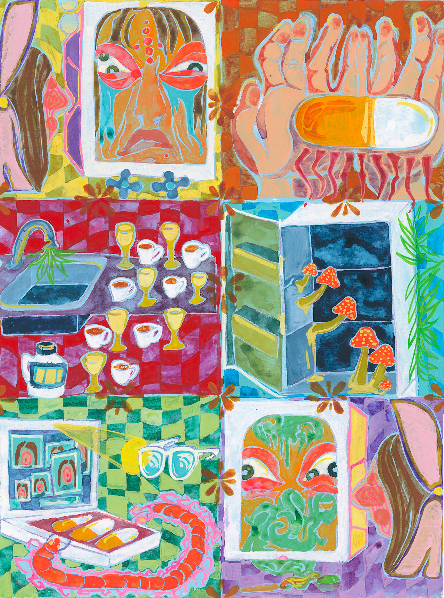 Daily Routine, 2020, acrylic gouache on paper, 10"x8"