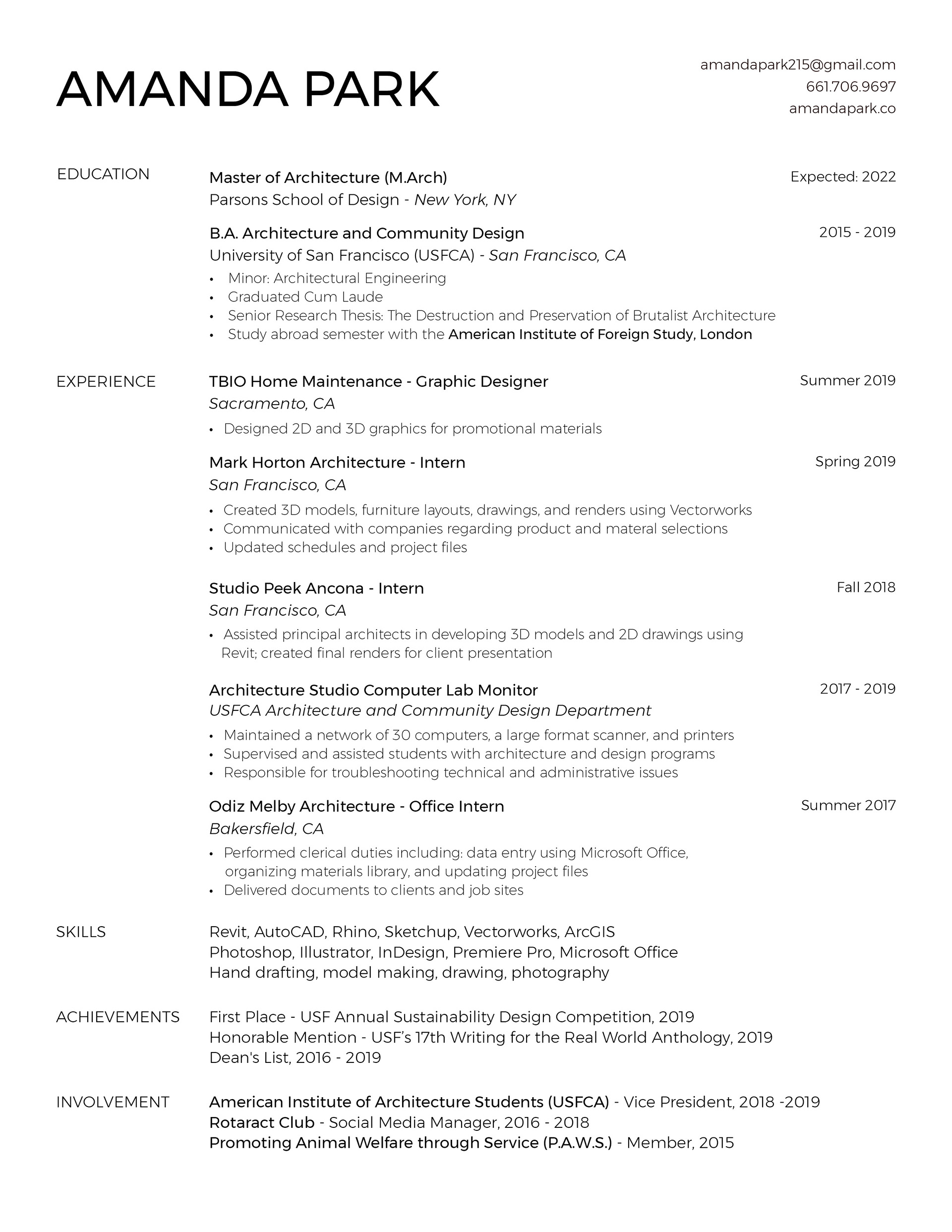 Amanda Park Architecture Portfolio About