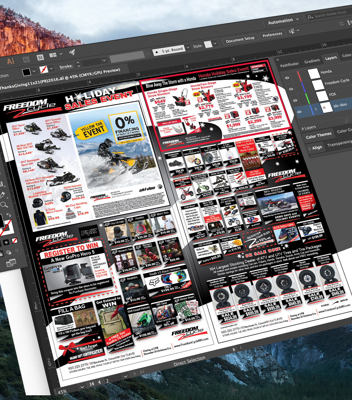 Freedom Cycle-ski-doo-Fox-Honda CO-OP Ad art boards
