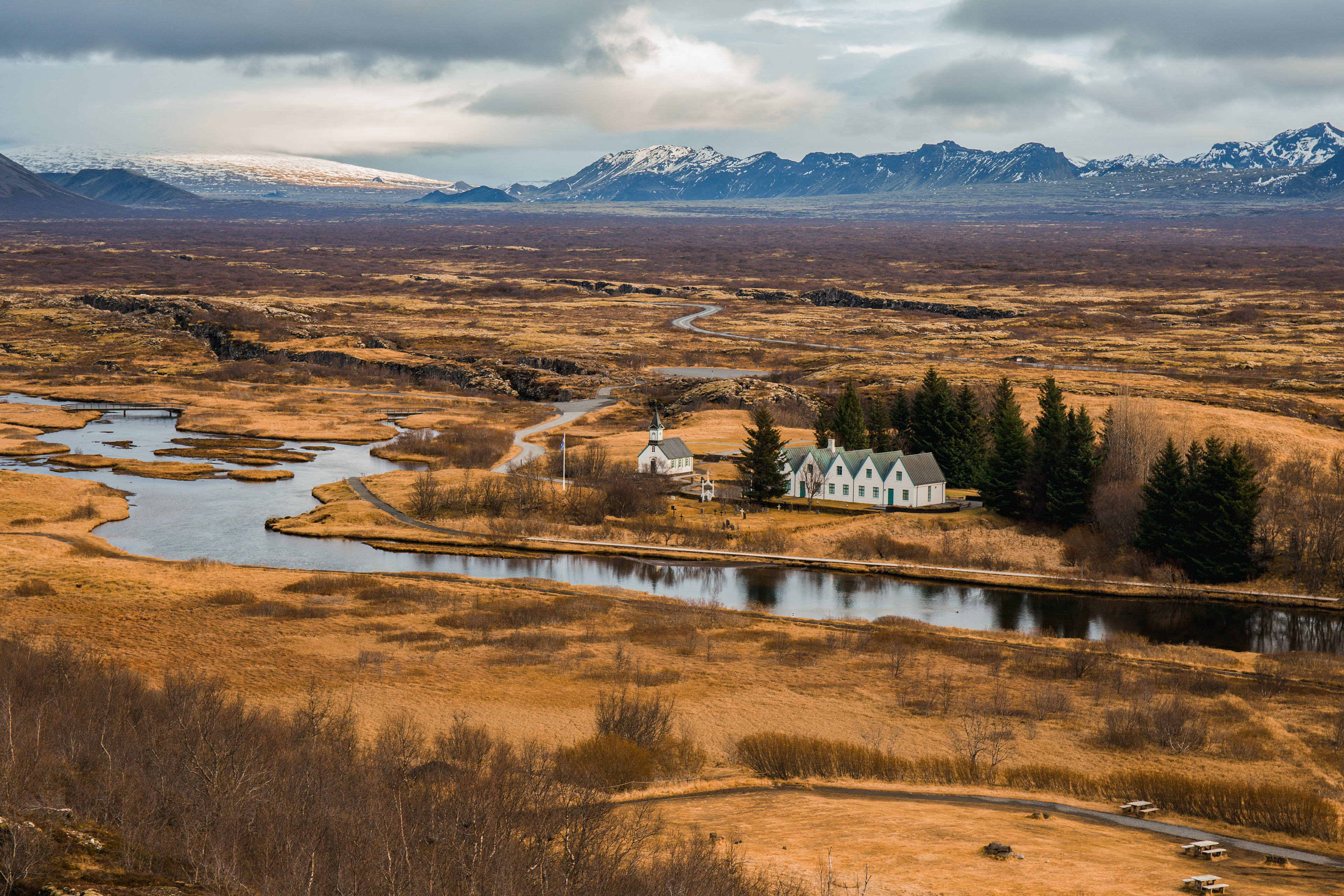 Fissures in the ground over Þingvellir National Park
