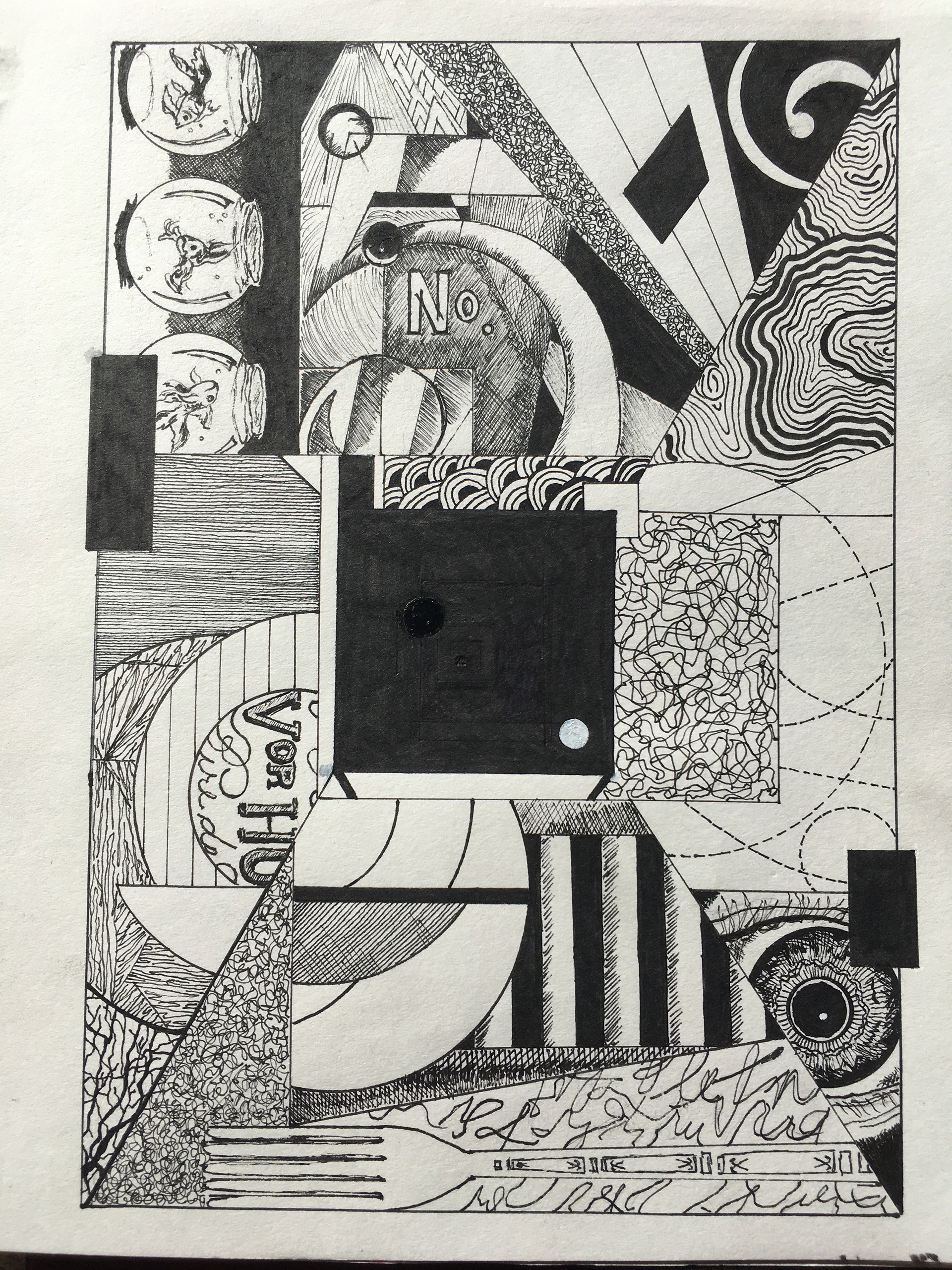 No., pen & ink, 8.5"x11', 2016
