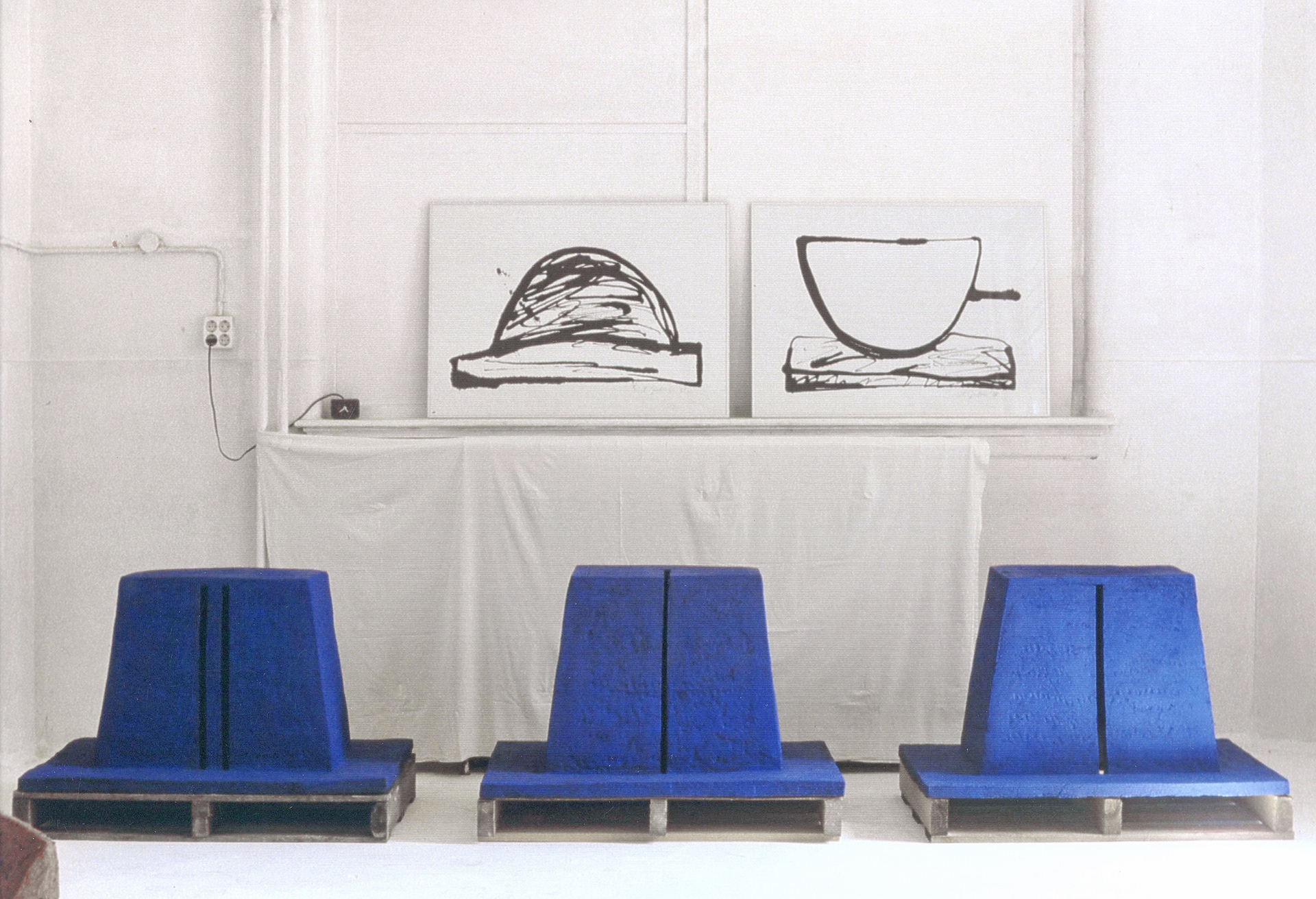 BLUE MASTABAS 1992 - terracotta, paint