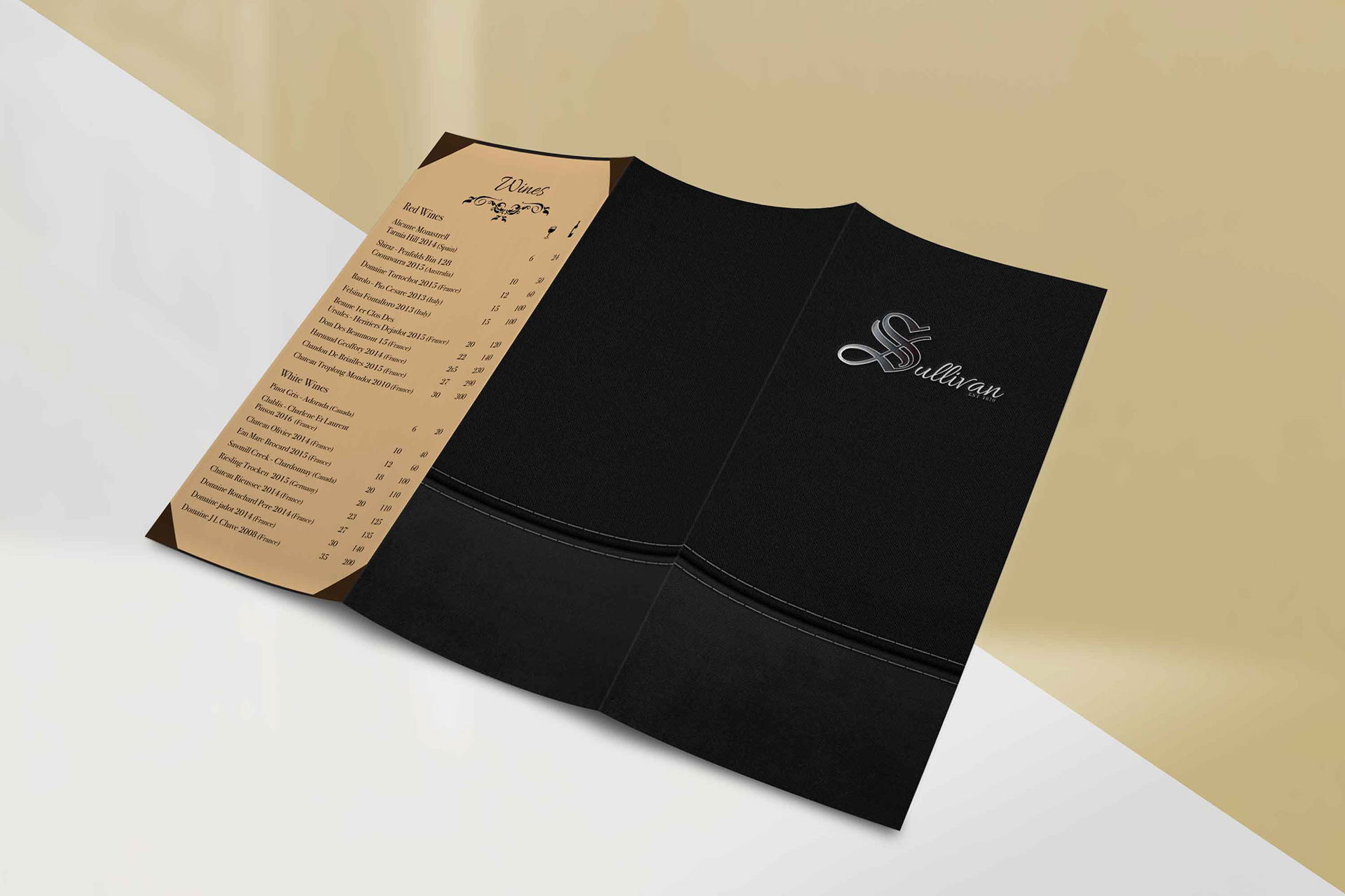 holly booth portfolio sullivans fine dining menu design