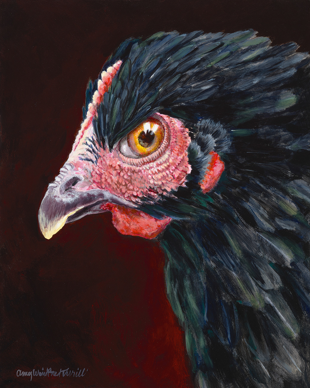"Lil' T" acrylic painting of a chicken