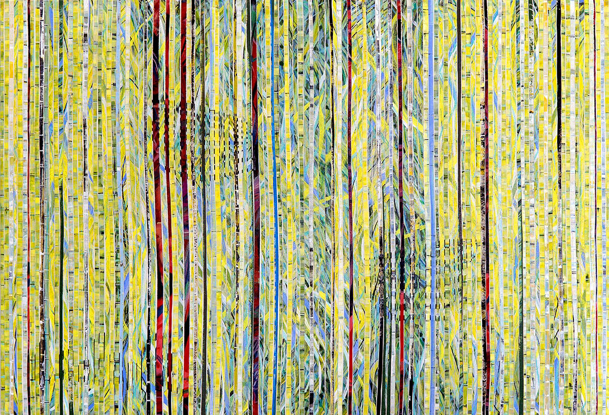 ADAPTATION SEQUEL mixed media on canvas stripes over canvas, 66 by 88 inches, 2015, Hermann Lederle