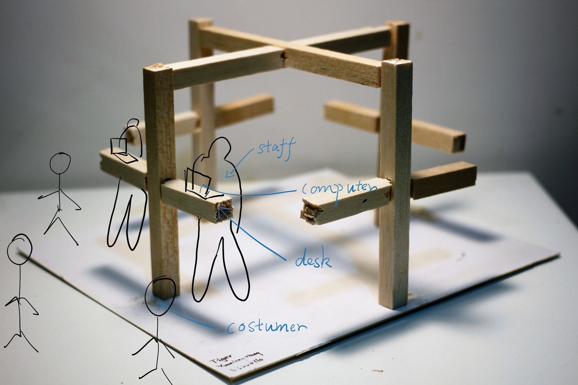 I choosed my Joinery techniques of model to develop my final project. This is my original design, proportion is not adjust. This is day time, staff sell ticket stand inside, visitor stand out.