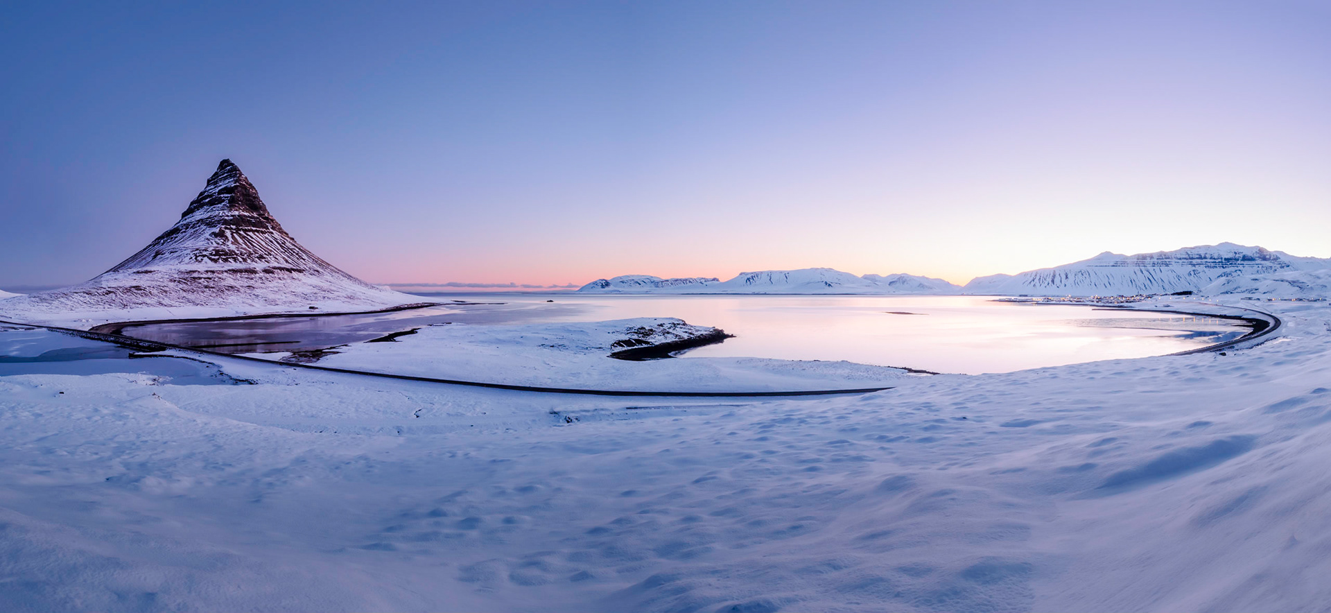 Morning glow over Grundarfjördur bay @ Kirkjufell Mountain