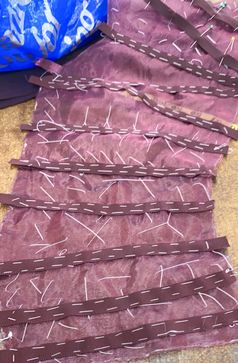 Hand basting of grosgrain