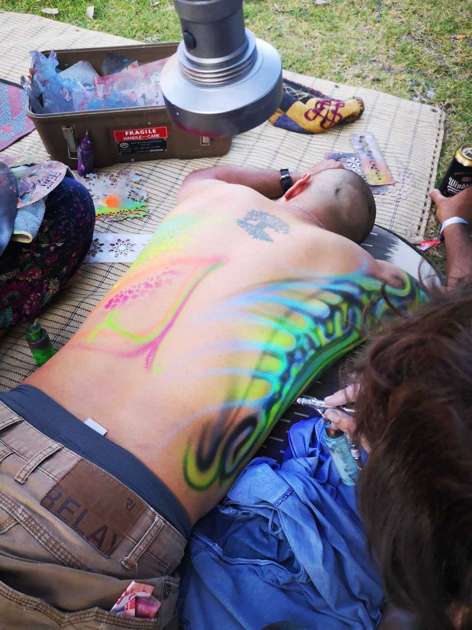 psychedelic ocean UV theme airbrush body art