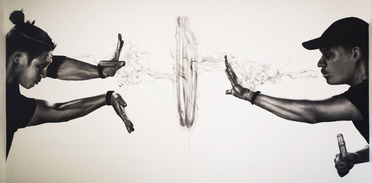 black and white Big scale wall mural vape tricks vape junction shop