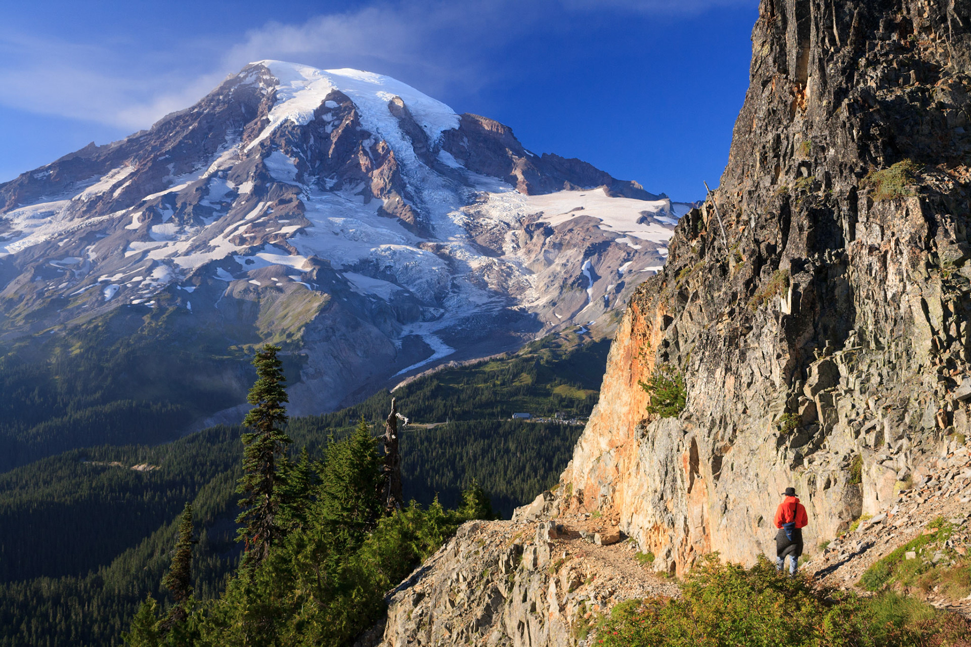 Adam hiking back down the Pinnacle Peak Trail, Mount Rainier National Park, Washington