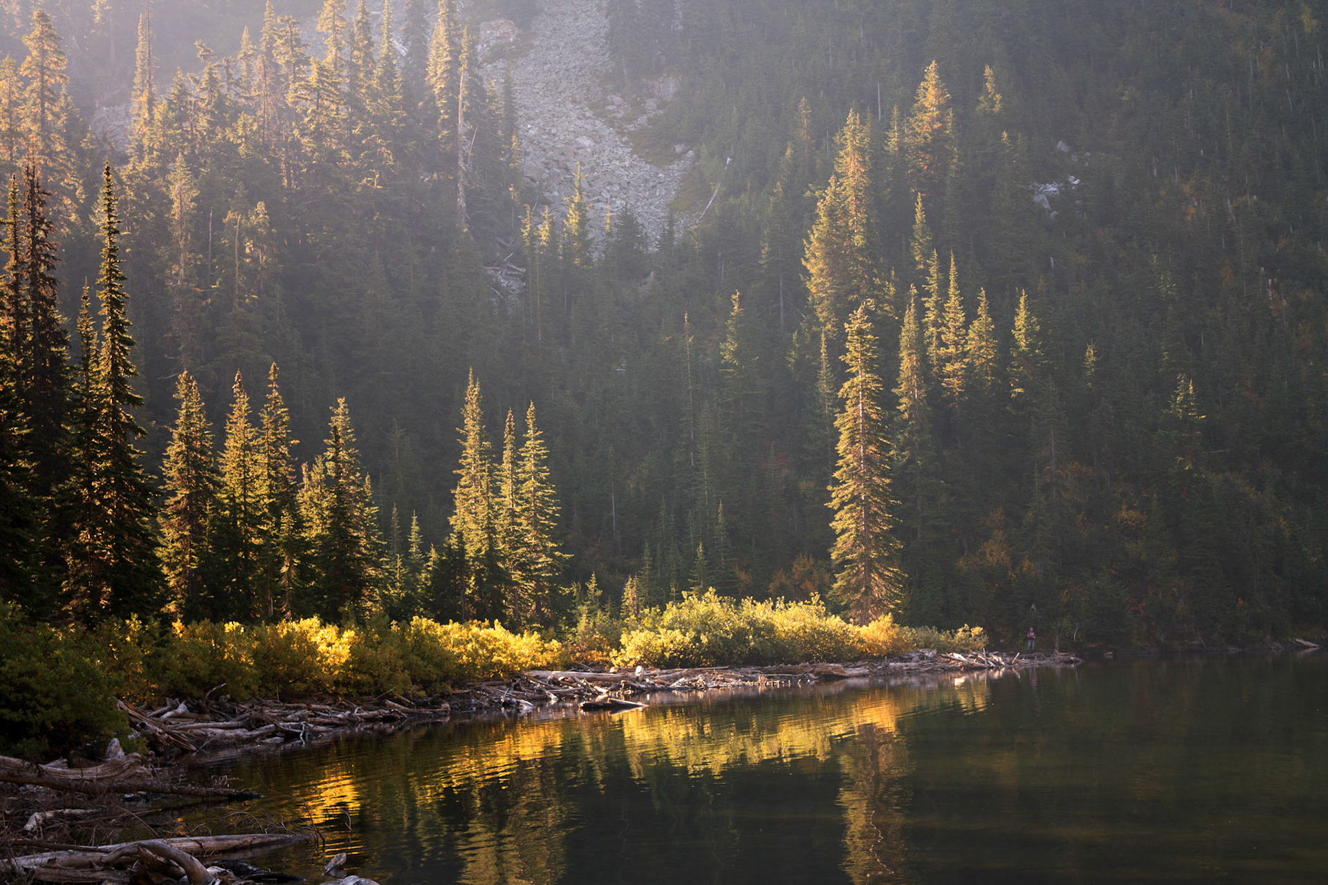 Author John E Moore fishing at Lake Ann, Washington