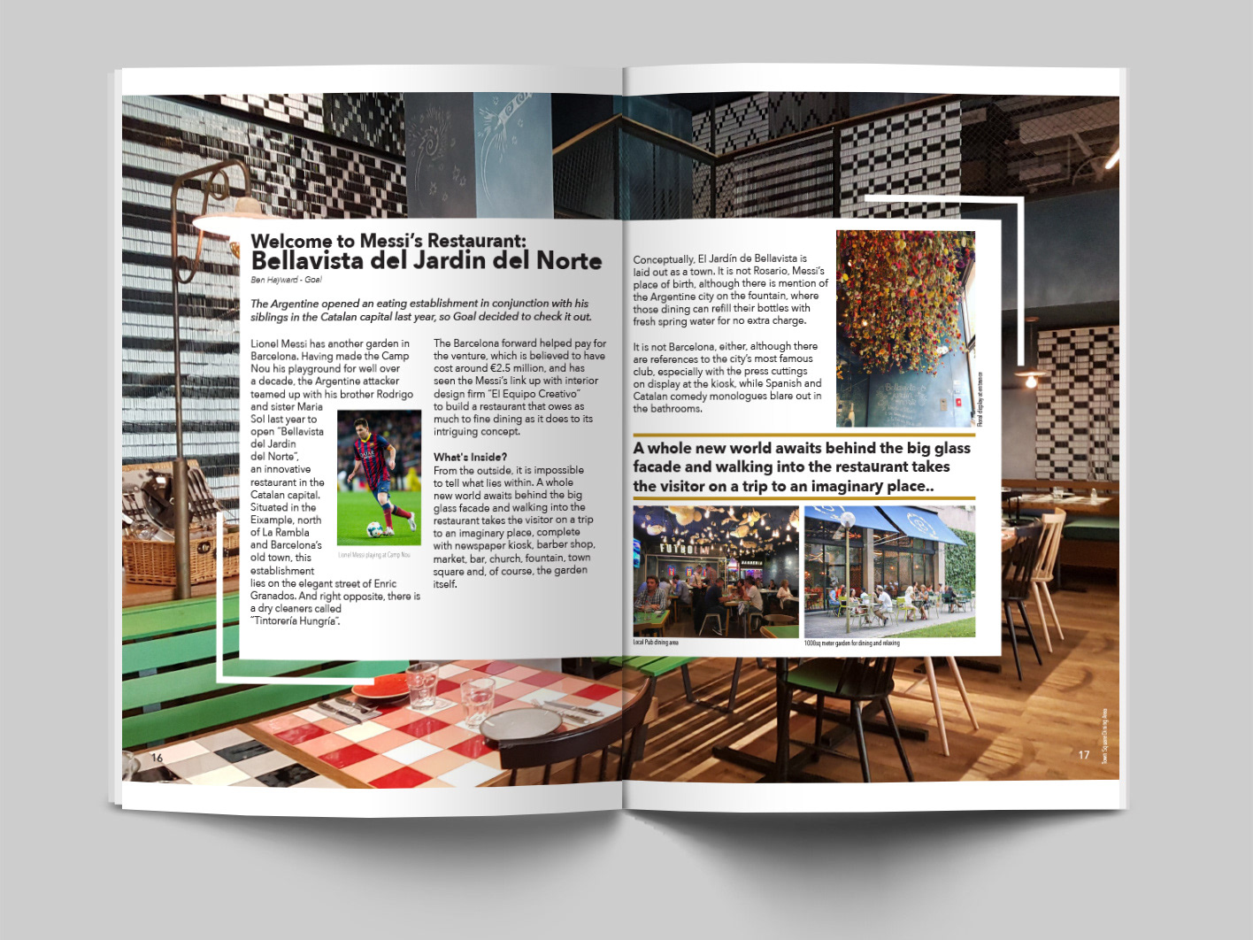 inside spread of travel magazine about Bellavista Restaurant