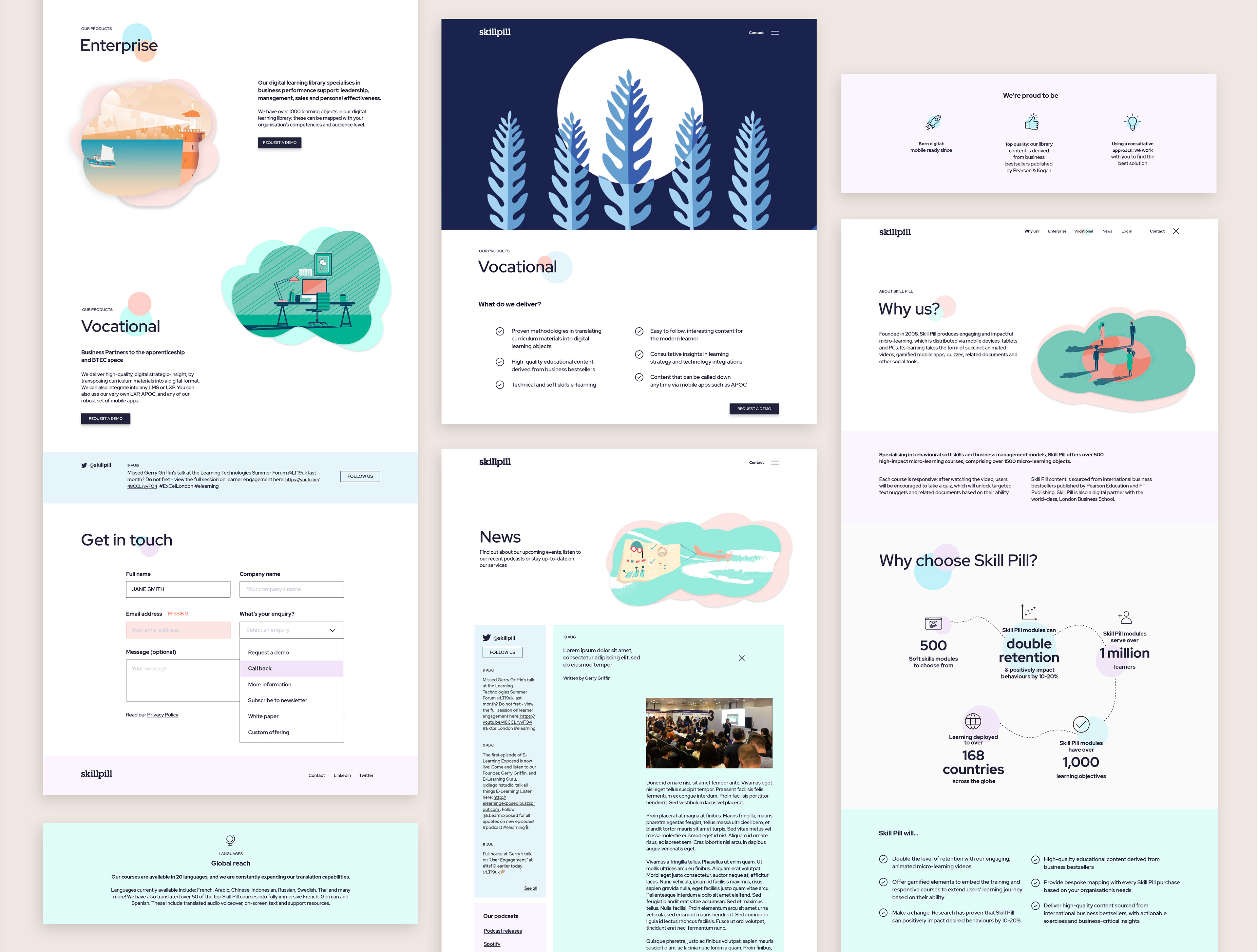 Designs of pages from the final website