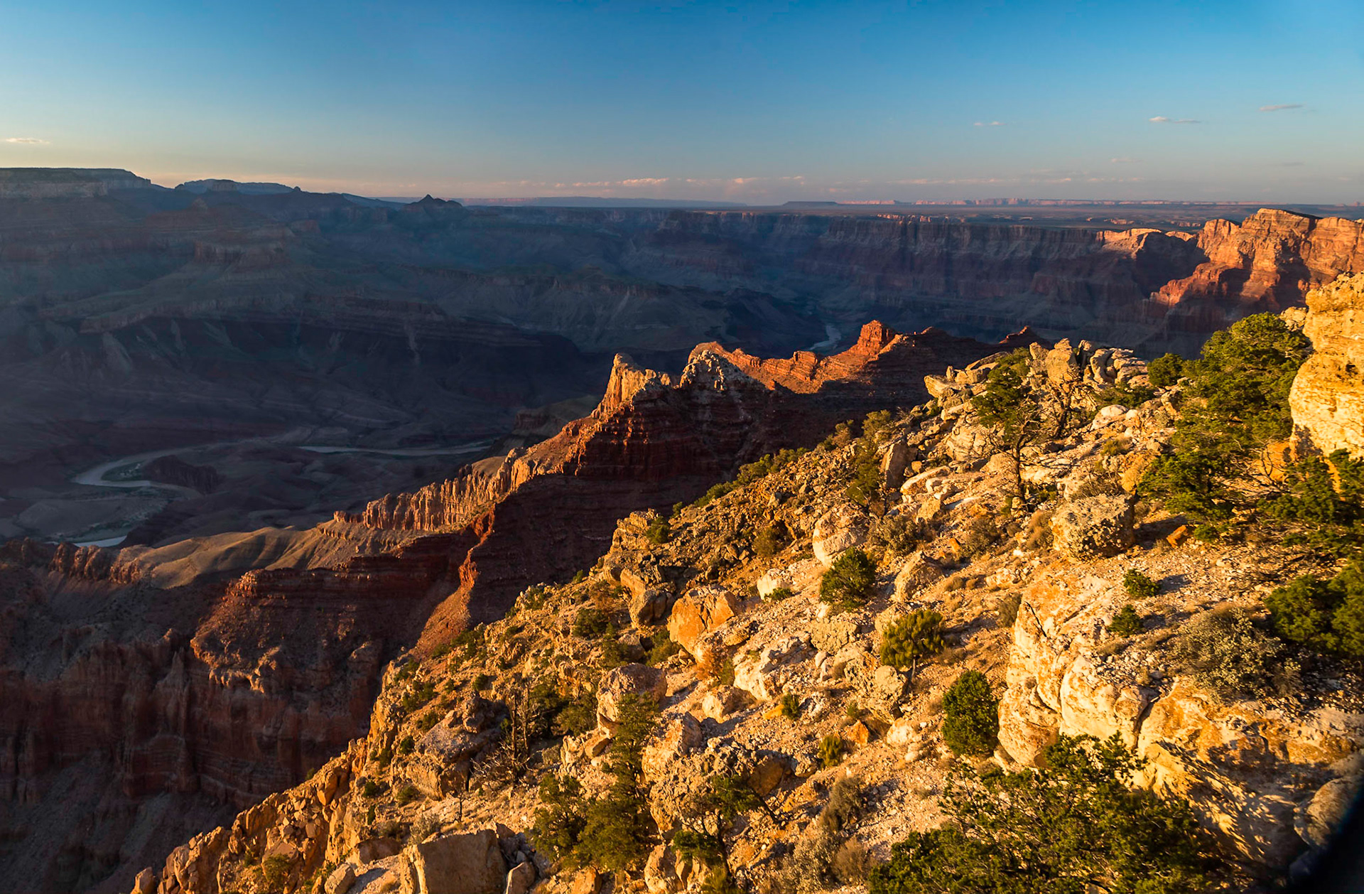 The warmth of the late afternoon sun on the Grand Canyon, Arizona
