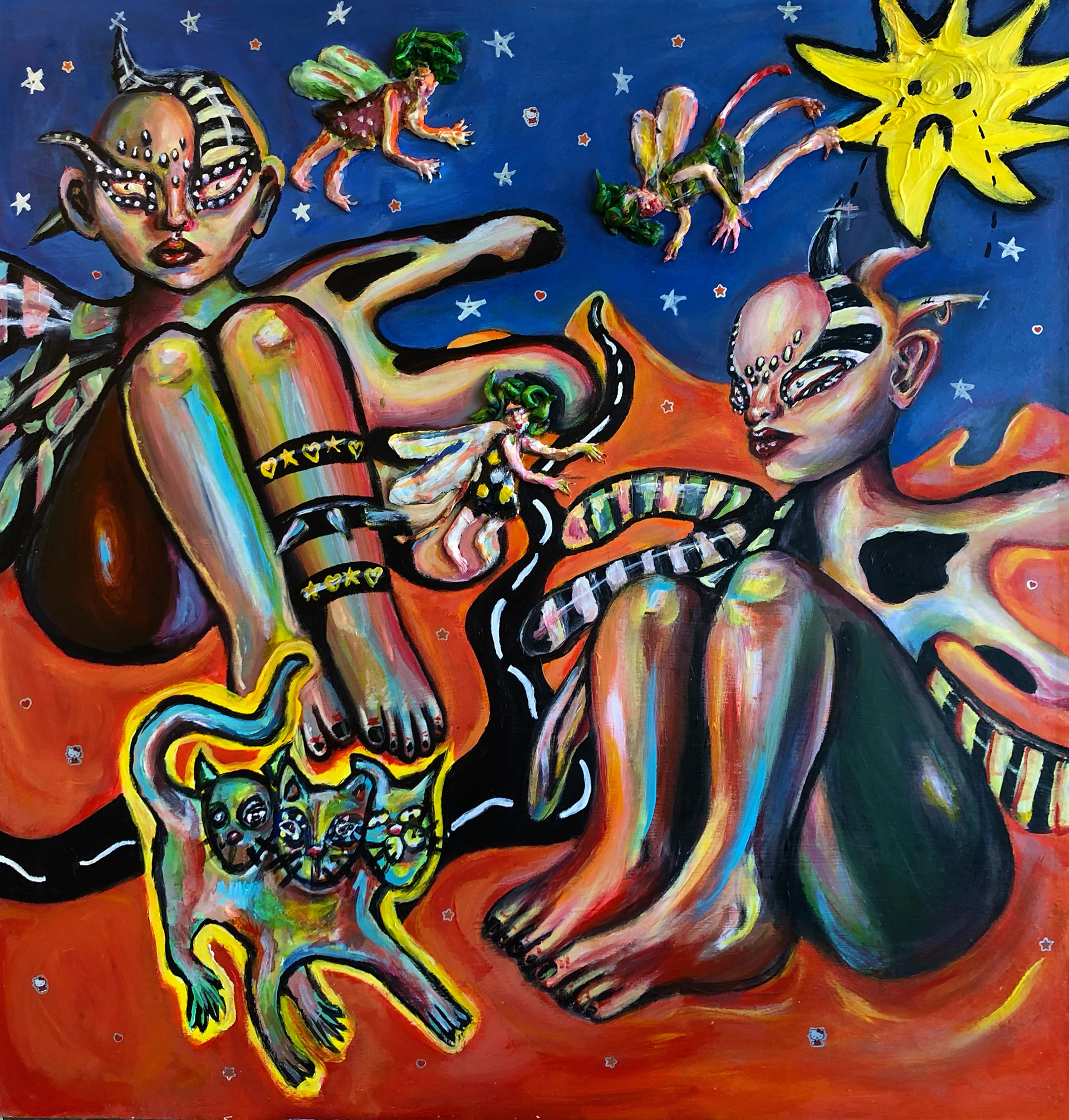 lennierox@yahoo.com, 2021, acrylic + polymer clay on canvas, 43.75 x 42"