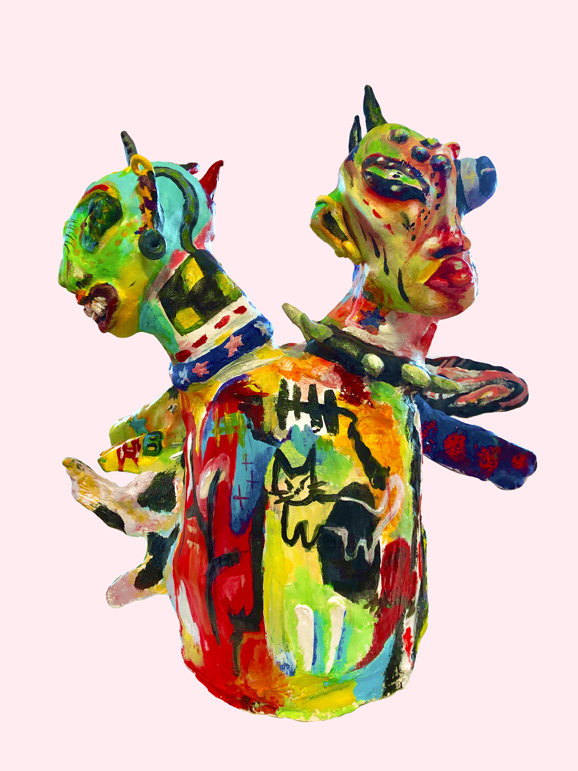 "ekzemplari nr. 2" (angle 1), 2020, clay, plaster + acrylic paint, 19 x 13.5 x 17.5"