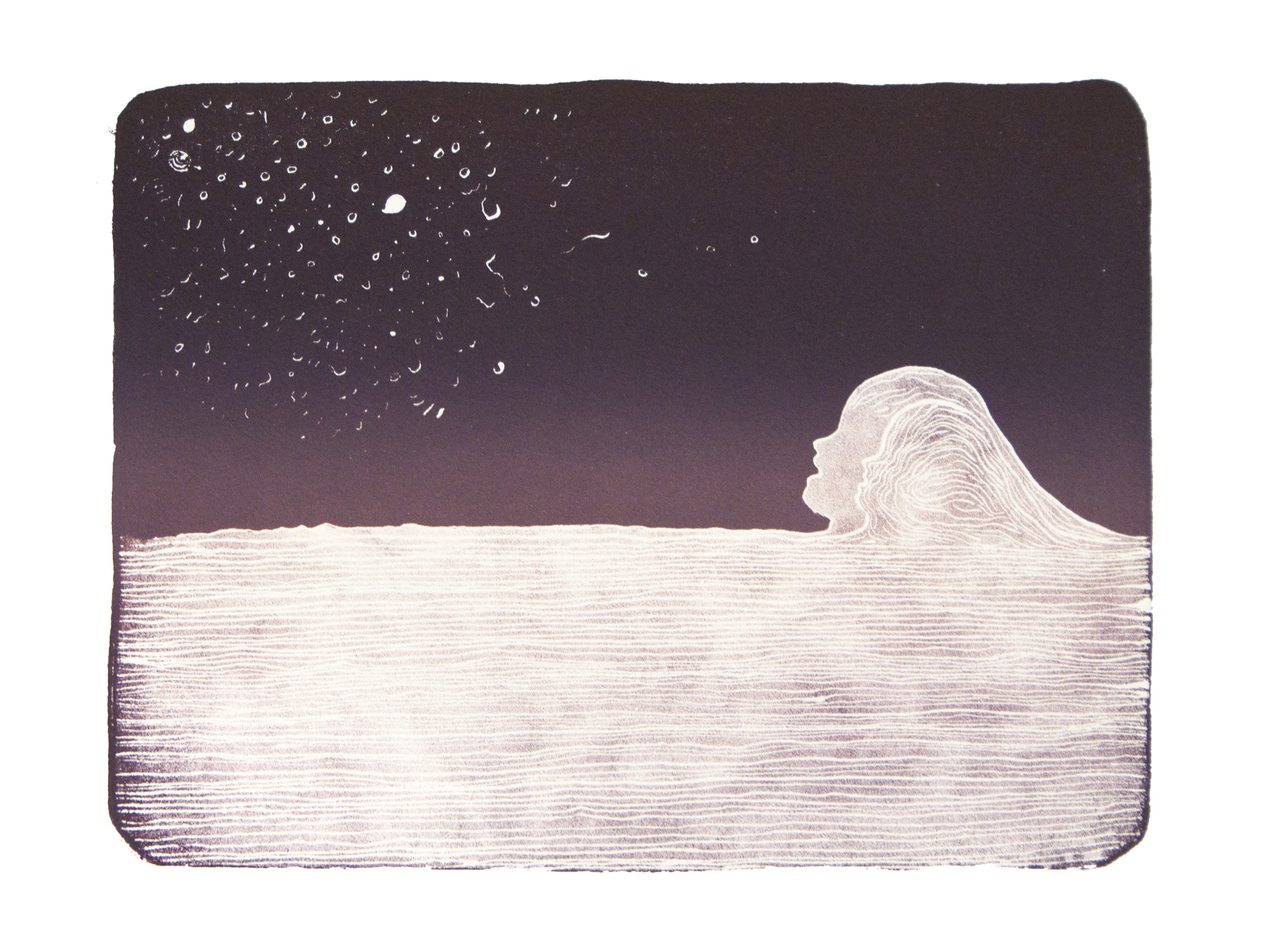 Sous l'eau II (2020), stone lithograph on paper, edition of 5, 30 x 40 cm
