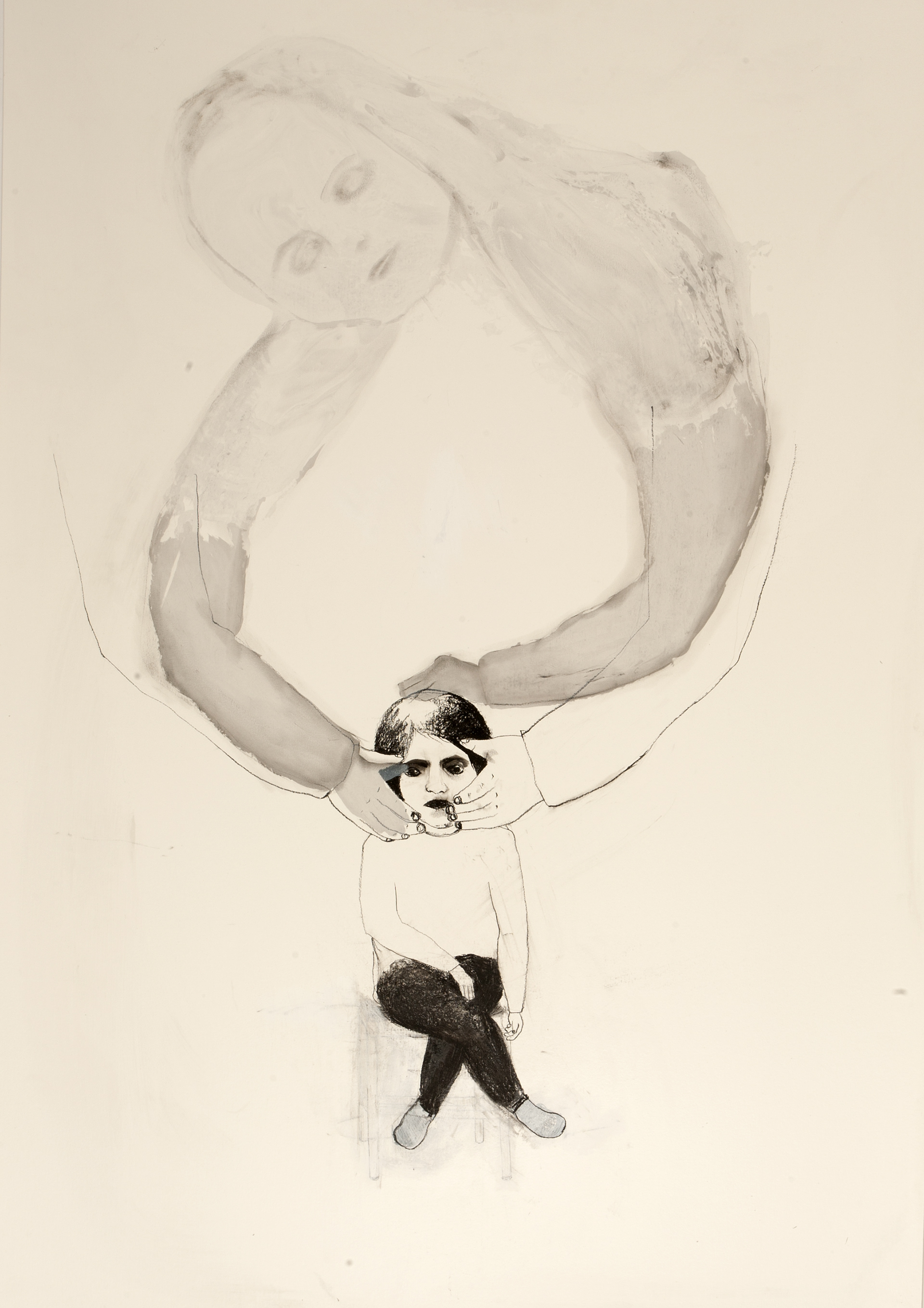 C'est flou I (2015), charcoal and monoprint on paper, 102 x 72 cm