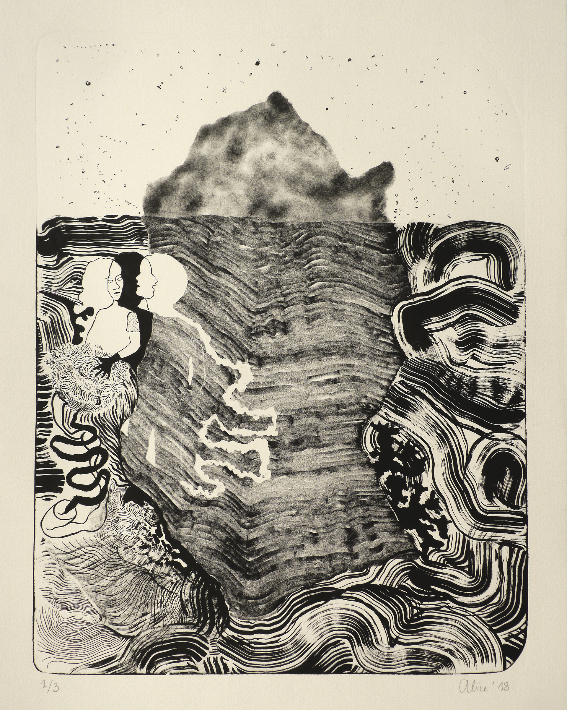 Iceberg I (2018), stone lithograph on Arches paper edition of 3, 75 x 60 cm