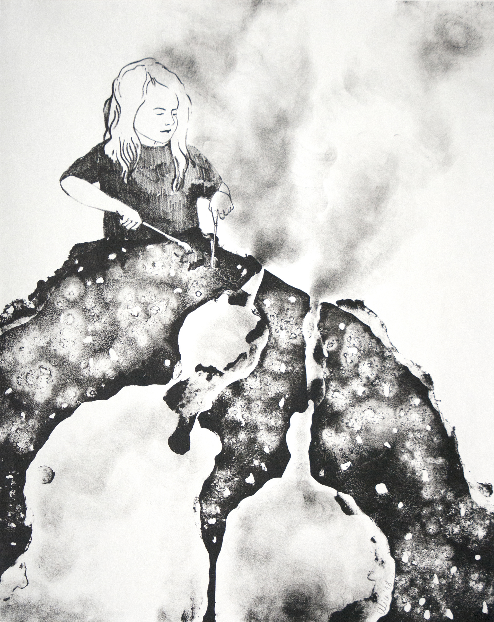 J'ai faim I ! (2018), stone lithograph, state I, edition of 2, 50 x 40 cm