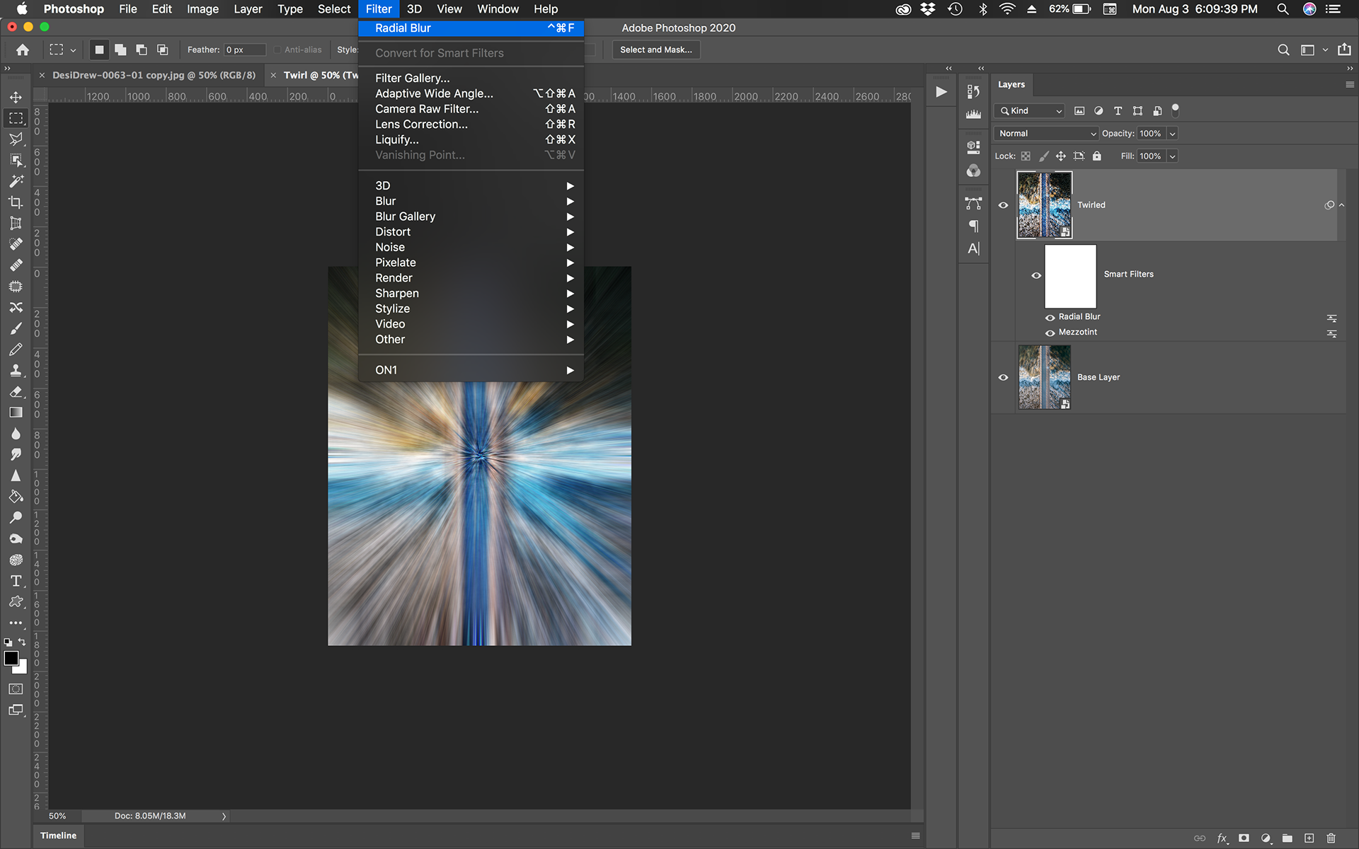 Repeat the last filter quicker by selecting "Filter"