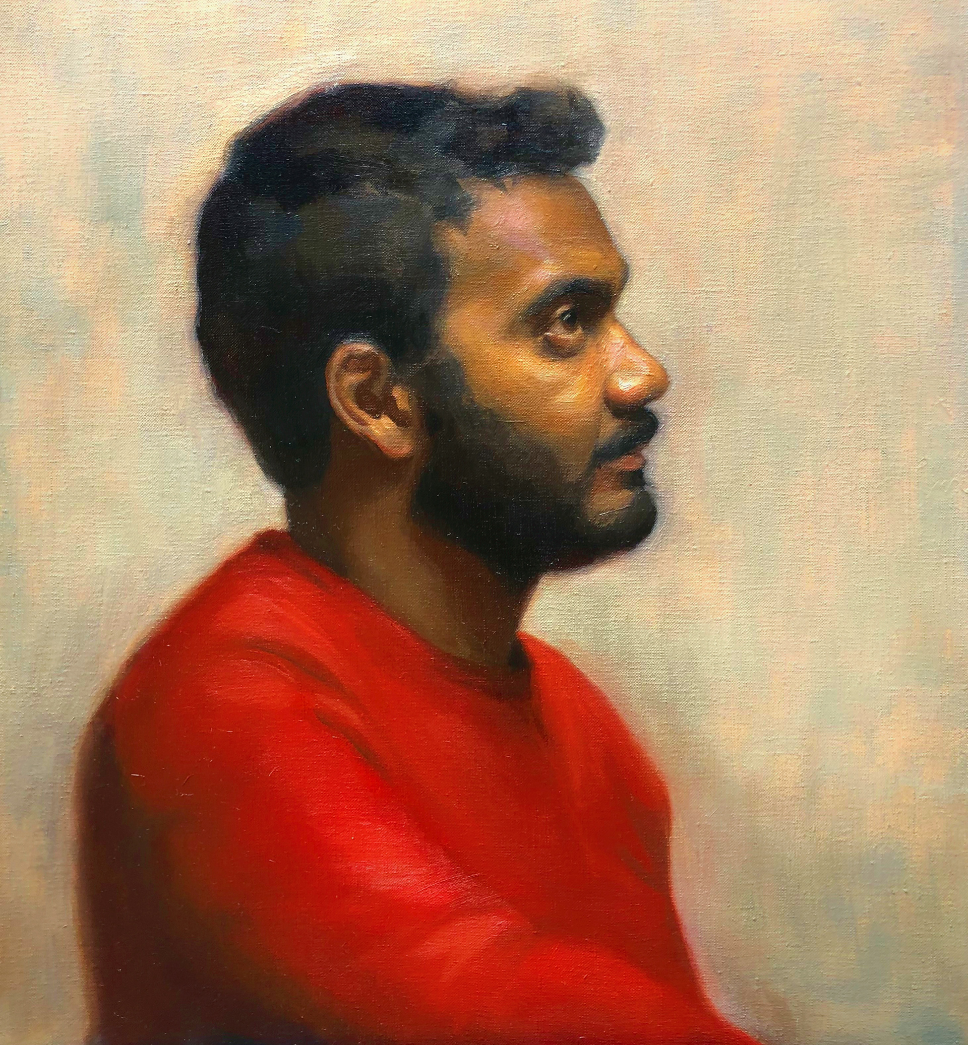 Defying physicalism. Oil on prepared linen canvas 50cm by 55 cm. There is always more than one point of view.